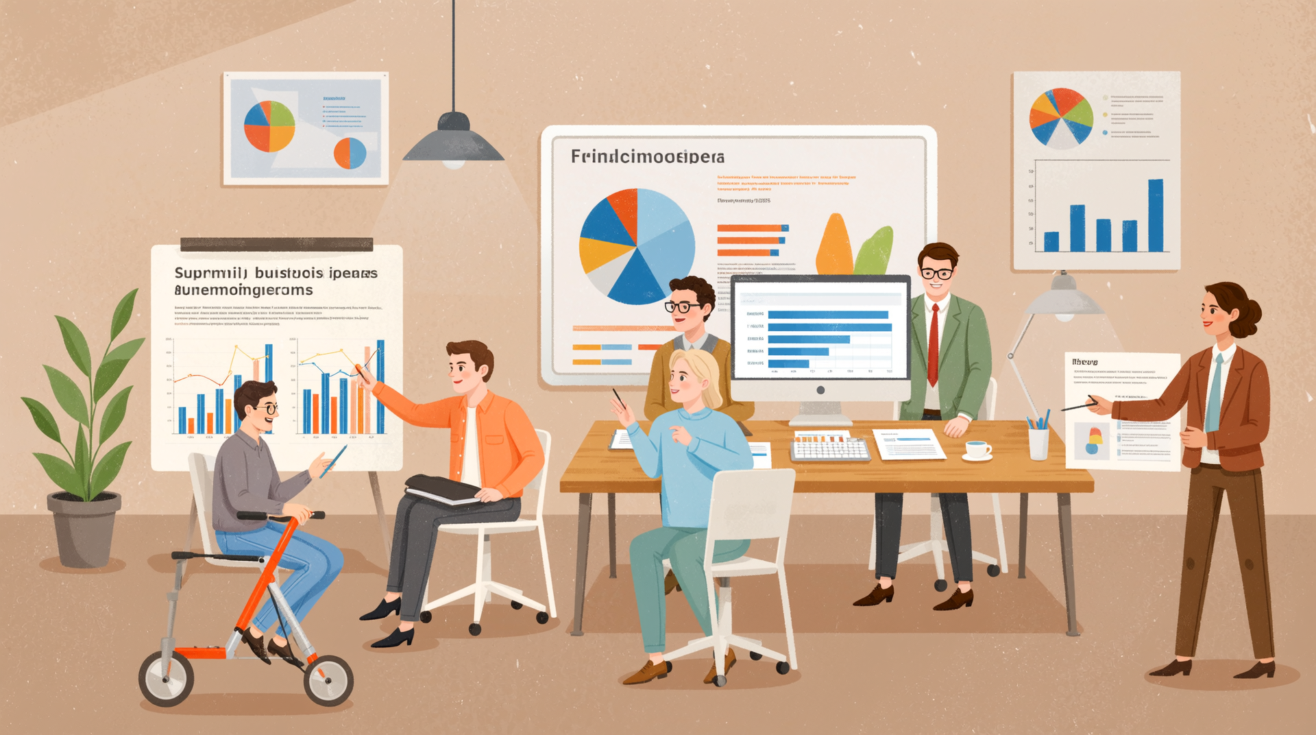 중고장비 금융 지원 개요 및 2025년 정부 정책 동향을 설명하는 비즈니스 미팅 장면