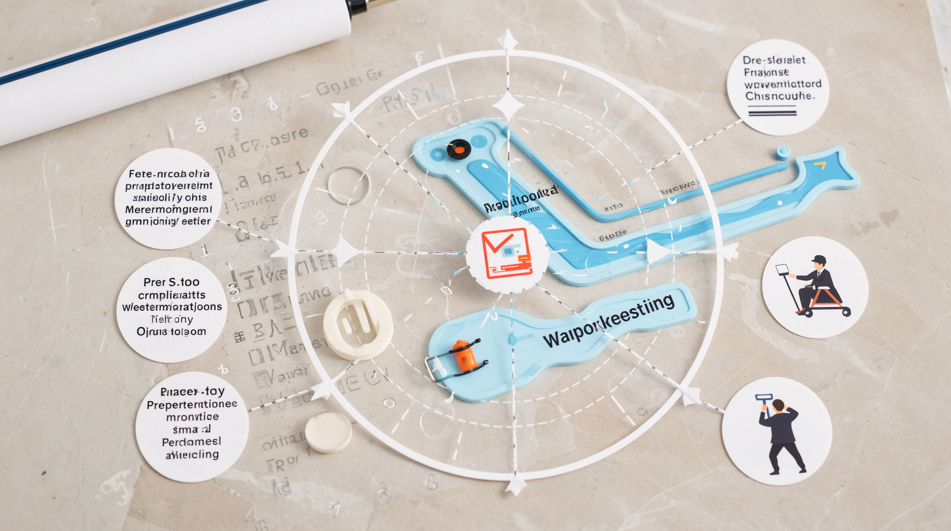 방수 시공 단계별 체크리스트를 아이콘과 함께 보여주는 인포그래픽 이미지