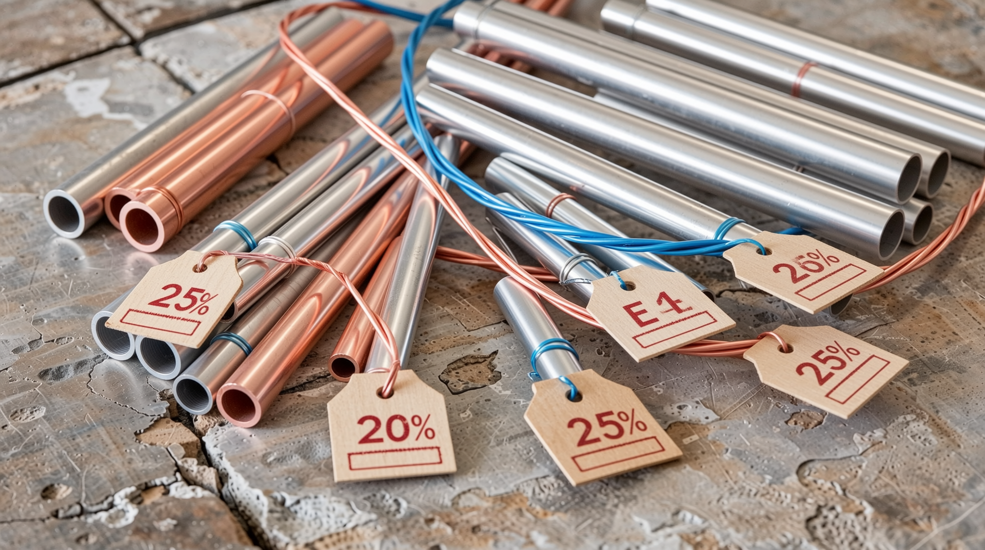 철강, 알루미늄, 구리 등 주요 원자재에 대한 25%, 50% 고율 관세 부과를 시각화한 이미지