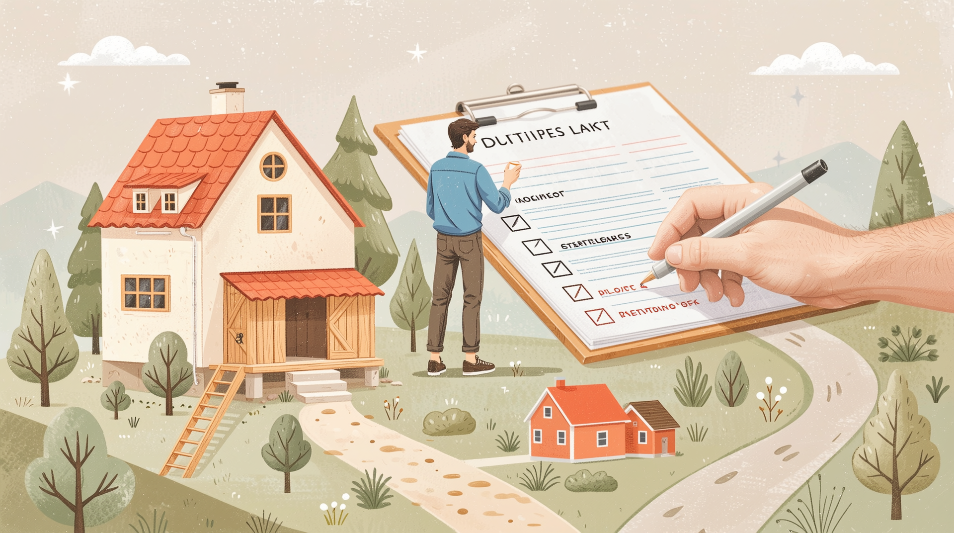 농막과 농촌 주택의 선택과 활용에 대한 결론과 행동 지침을 상징하는 이미지