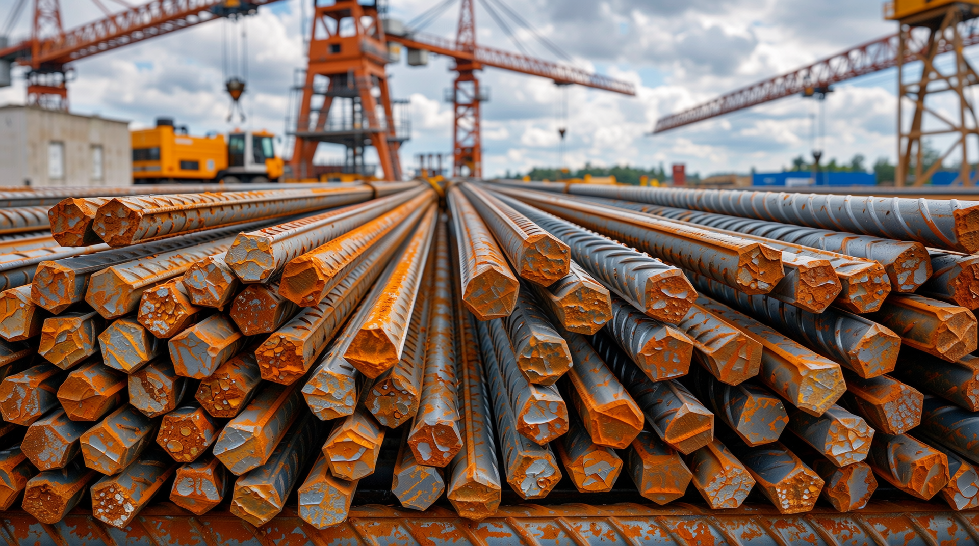 토목용 철근의 내식성 강화 특성이 잘 드러나는 대형 토목 현장용 철근 모습