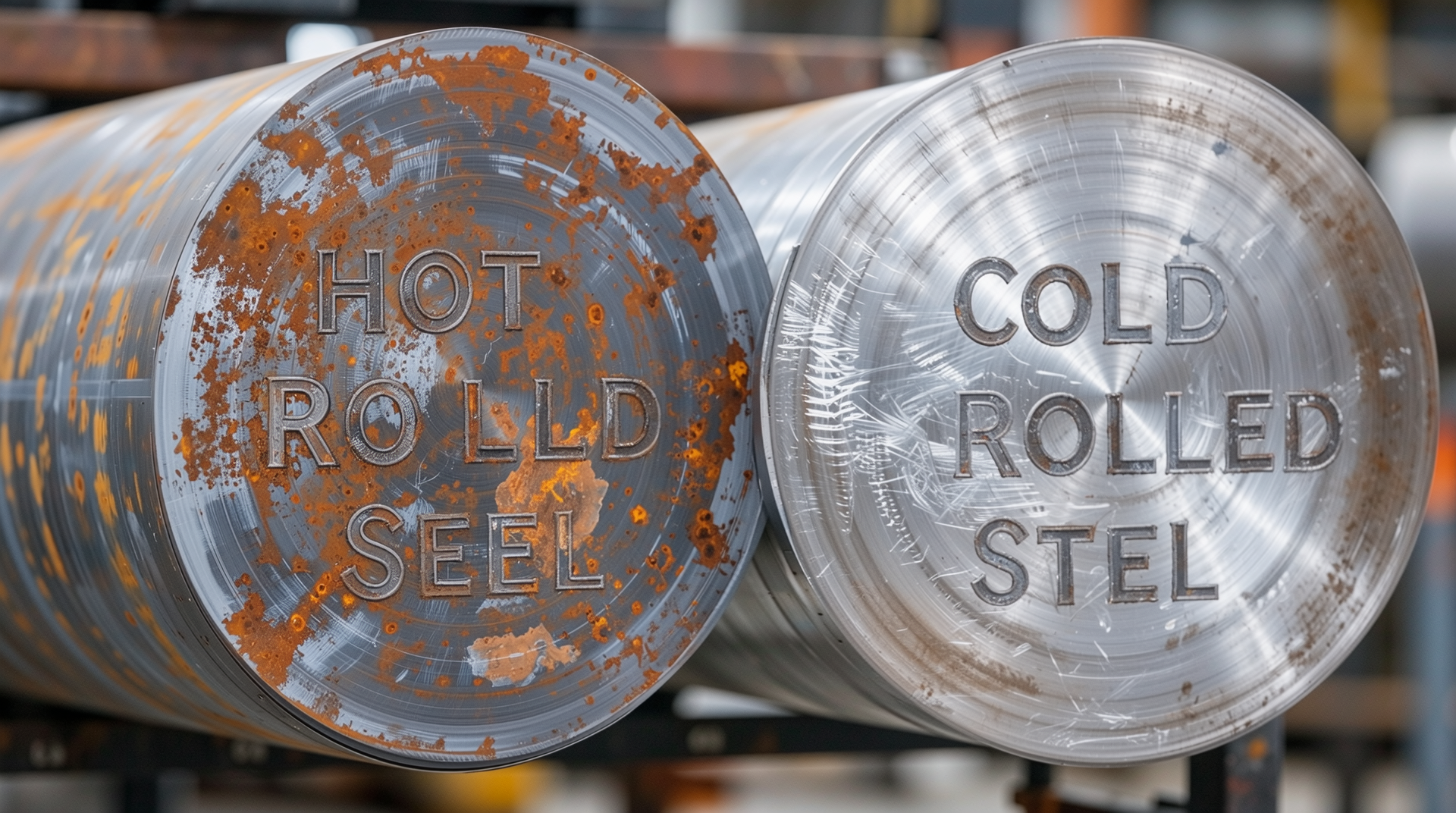 고온 압연강판과 냉간 압연강판의 생산 공정과 표면 차이를 보여주는 이미지