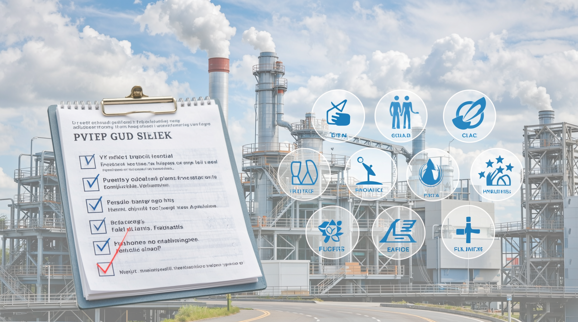 적절한 PVC 자재 선택을 위한 인증, 내구성, 비용 효율성, 친환경성을 나타낸 체크리스트 이미지