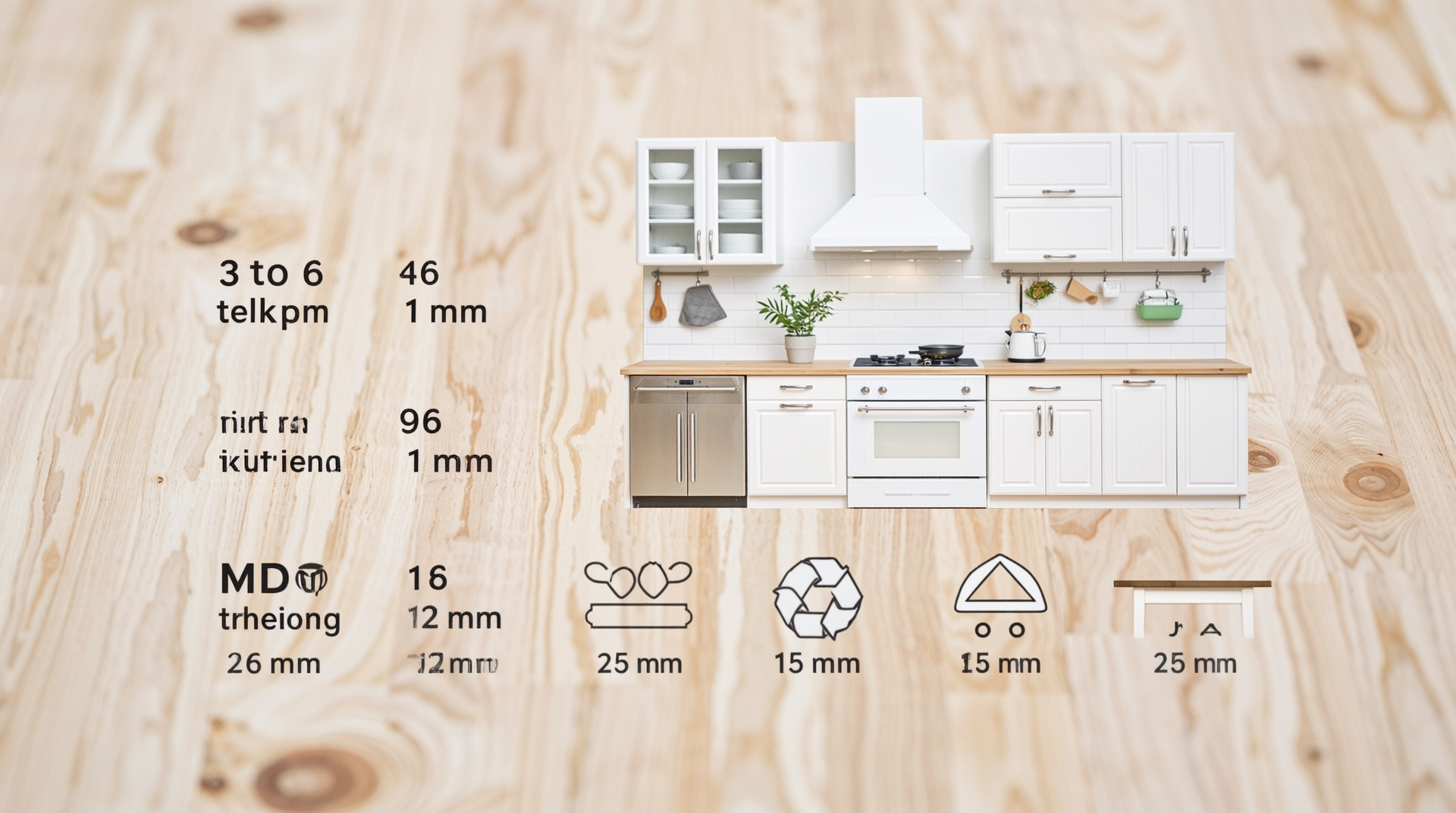 MDF 두께별 용도 및 특징을 설명하는 인포그래픽