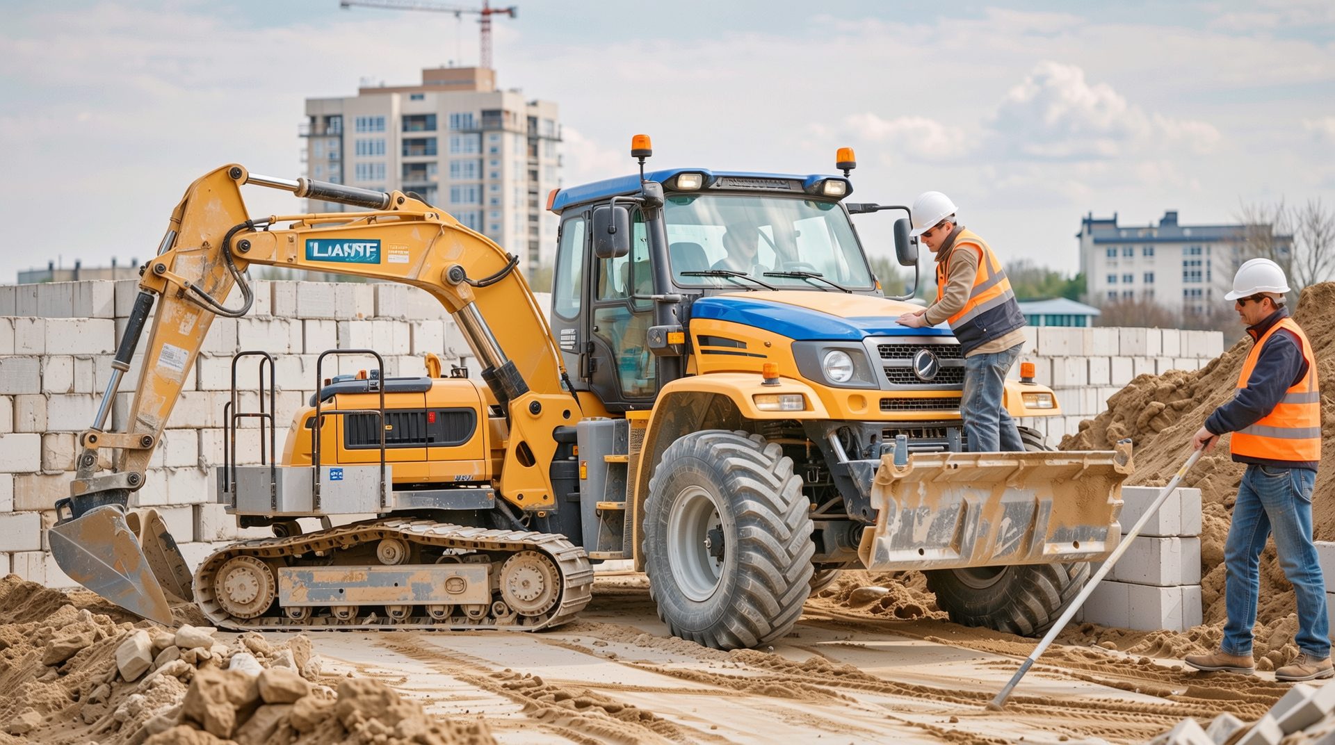 기계식과 수작업 시공의 차이와 단가를 보여주는 현대 건설 현장 이미지