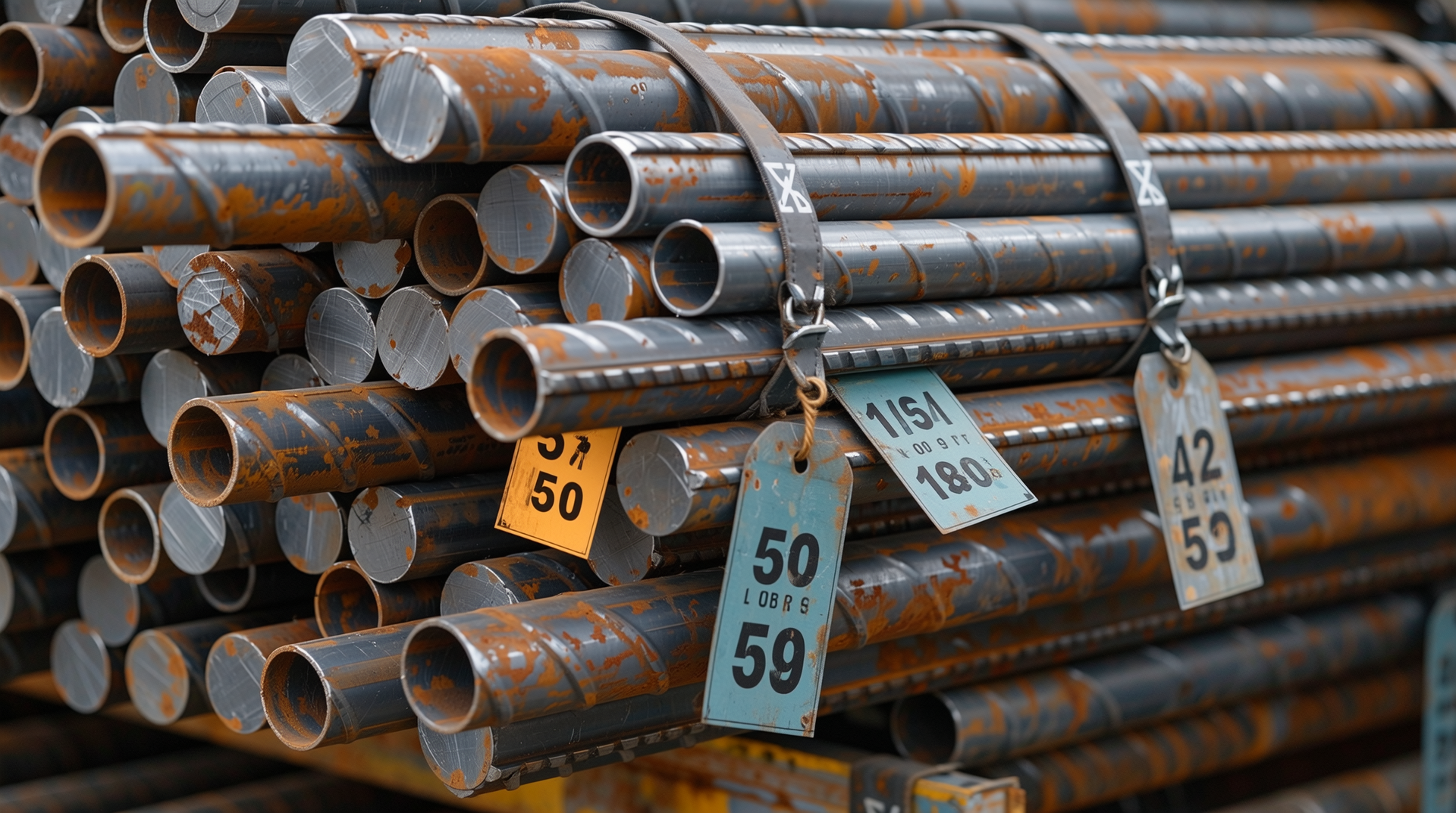 다양한 규격과 두께별 가격 표시가 붙어 있는 아연각관 단가 비교 이미지