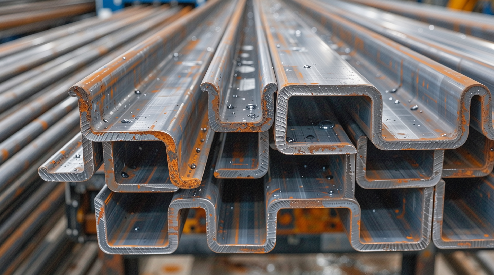 얇고 가벼운 냉간 롤 성형 C형강의 생산 공정 모습