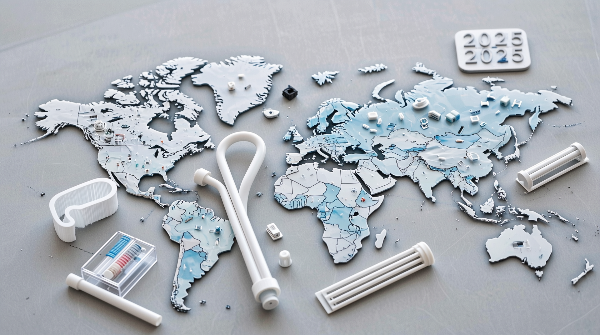 2025년 글로벌 PVC 자재 사용과 시장 수요를 나타내는 실사 스타일 이미지