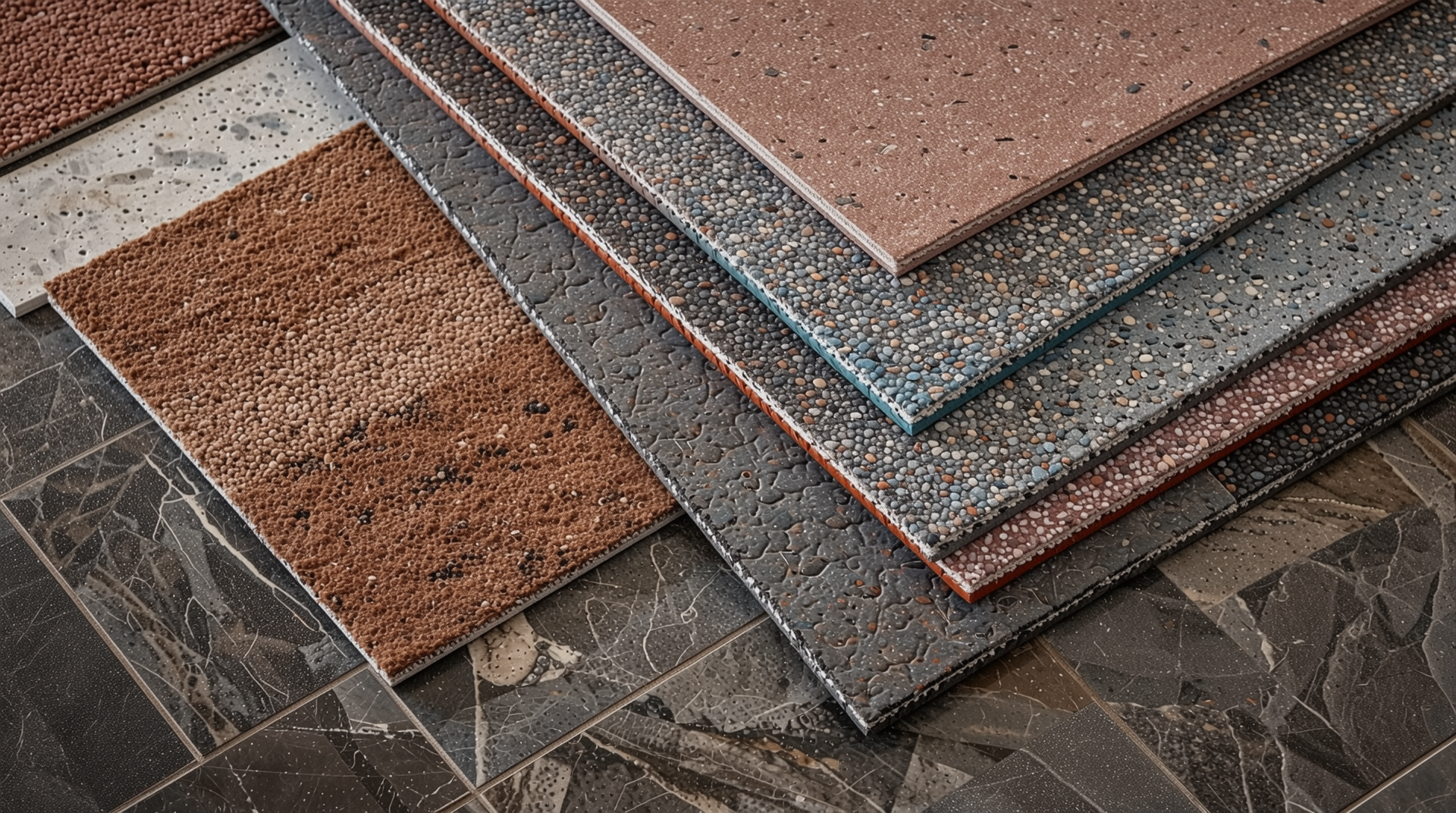 충격 흡수와 미끄럼 방지 기능이 보이는 안전 바닥재의 세부 구조와 질감