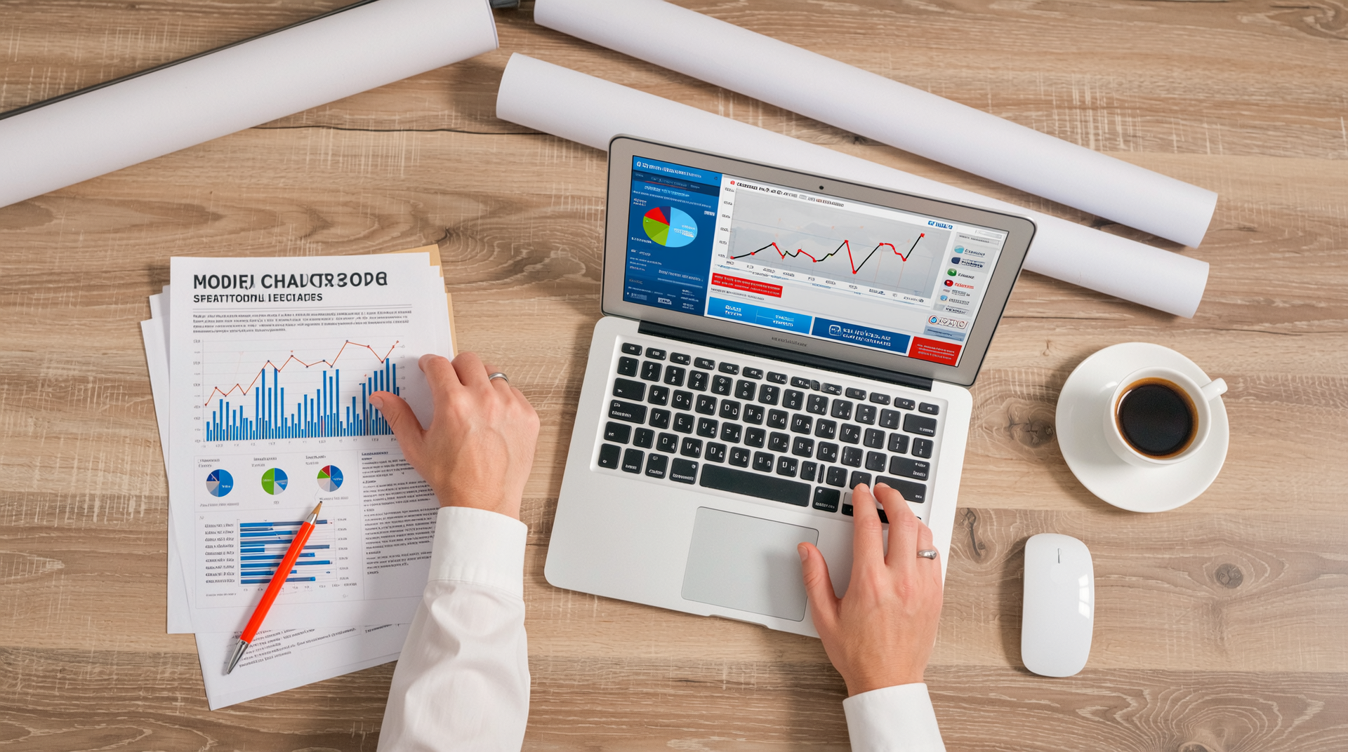 정부 건설 정책과 철근 단가 변동에 대한 대응 방향을 준비하는 업무용 책상과 시장 동향 분석 장면