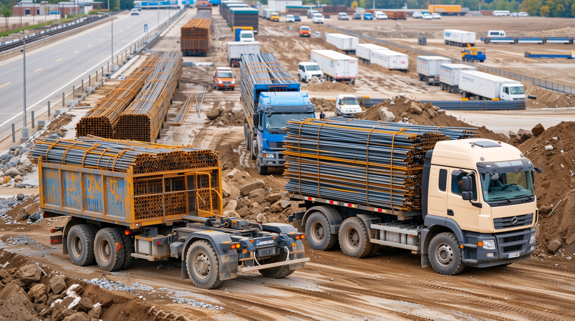 2025년 철근 대량 구매 시 현장 납품과 물류 과정의 모습