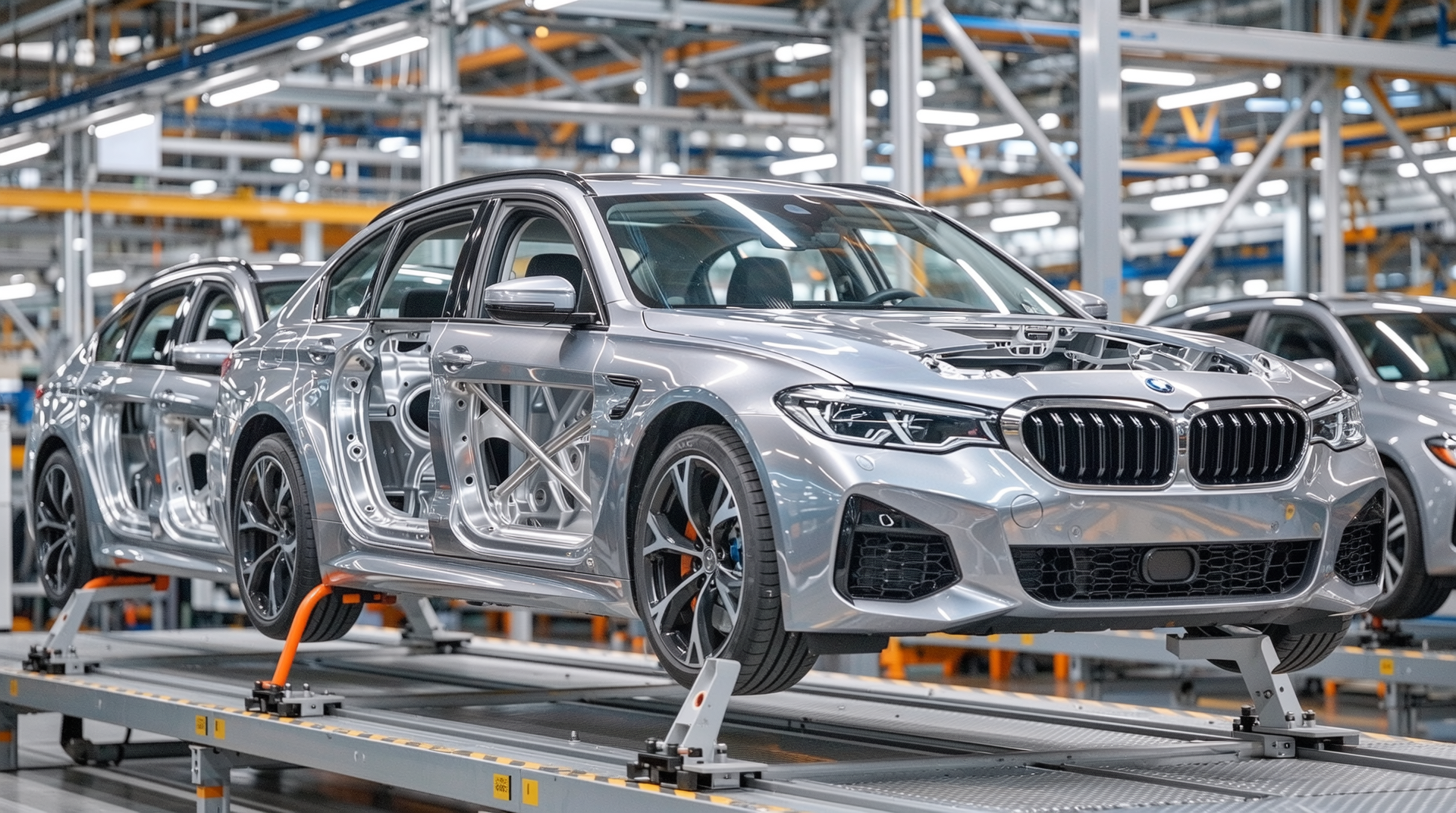 자동차 생산 공정 내 냉연강판으로 제작된 경량화 및 안전성 강화된 차체 부품들