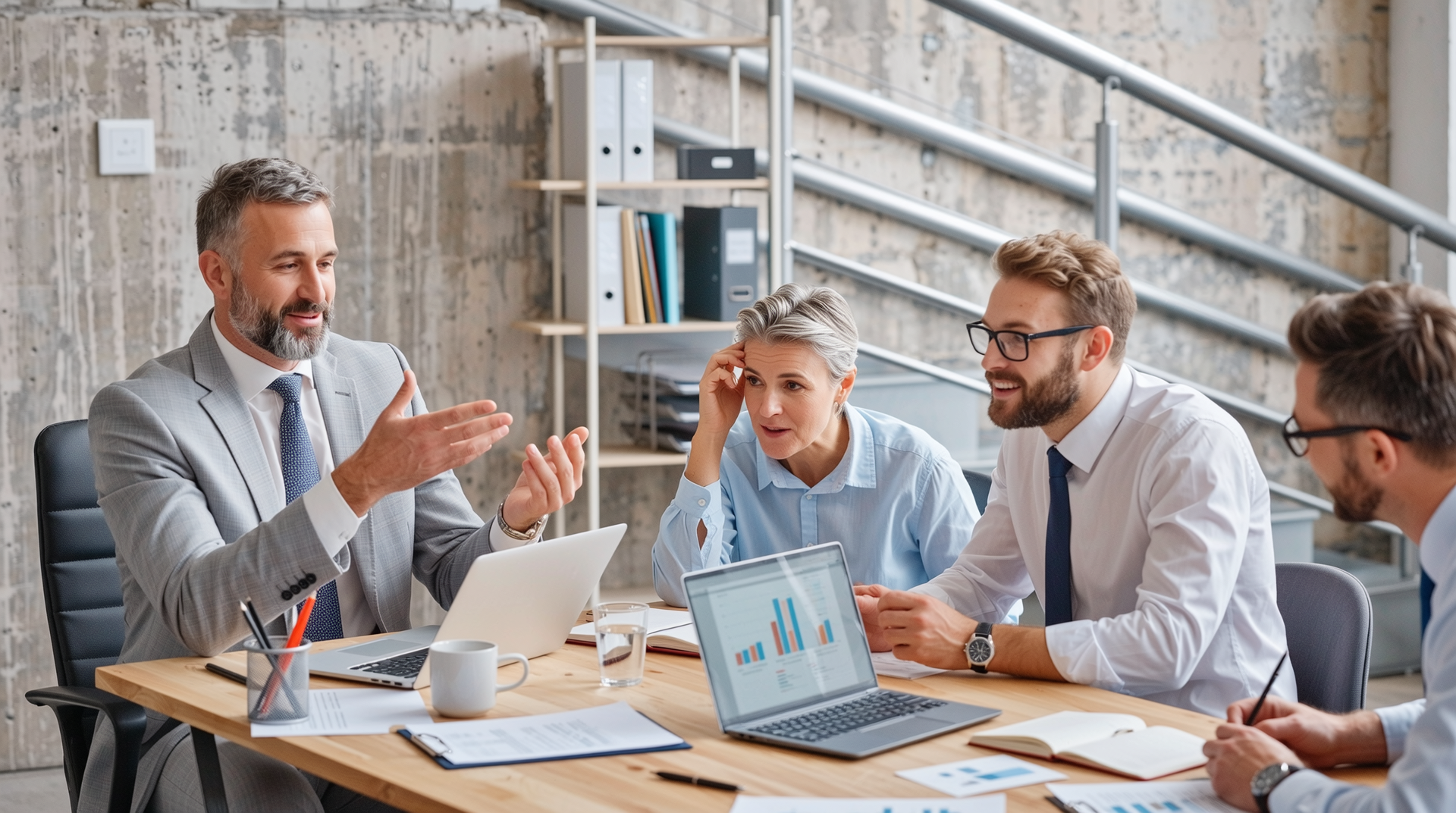 철강 H빔 구매 계약 협상을 하는 비즈니스맨들의 고화질 현실적인 모습