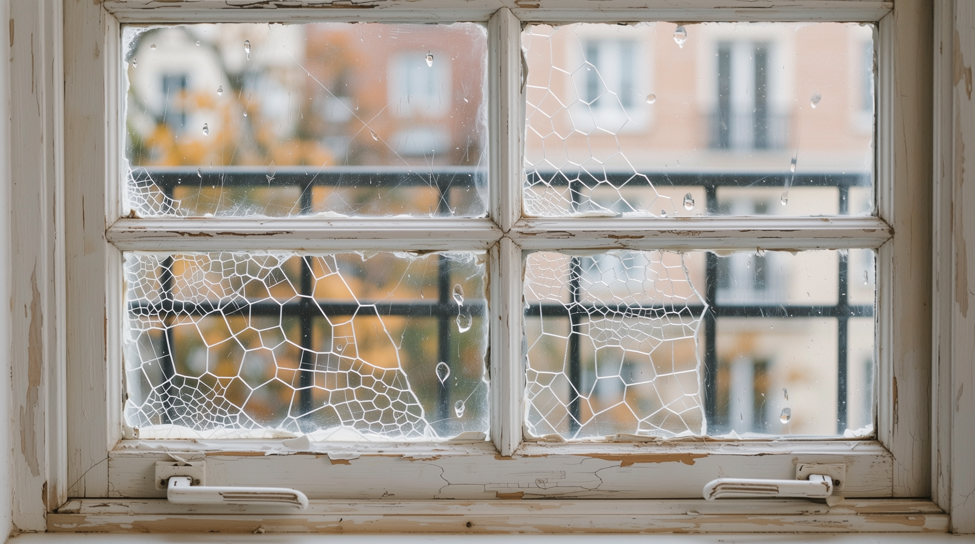 노후되어 금이 간 베란다 창틀 실리콘 접합부 클로즈업