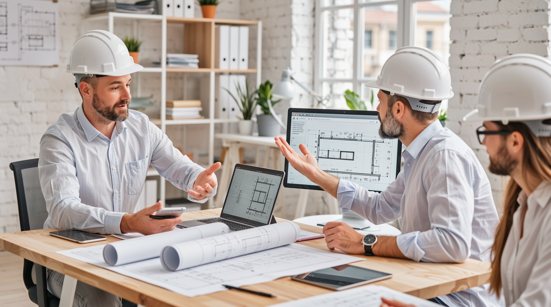 친환경 건축과 철골 구조 선택을 위한 전문가의 설계 검토와 상담 장면