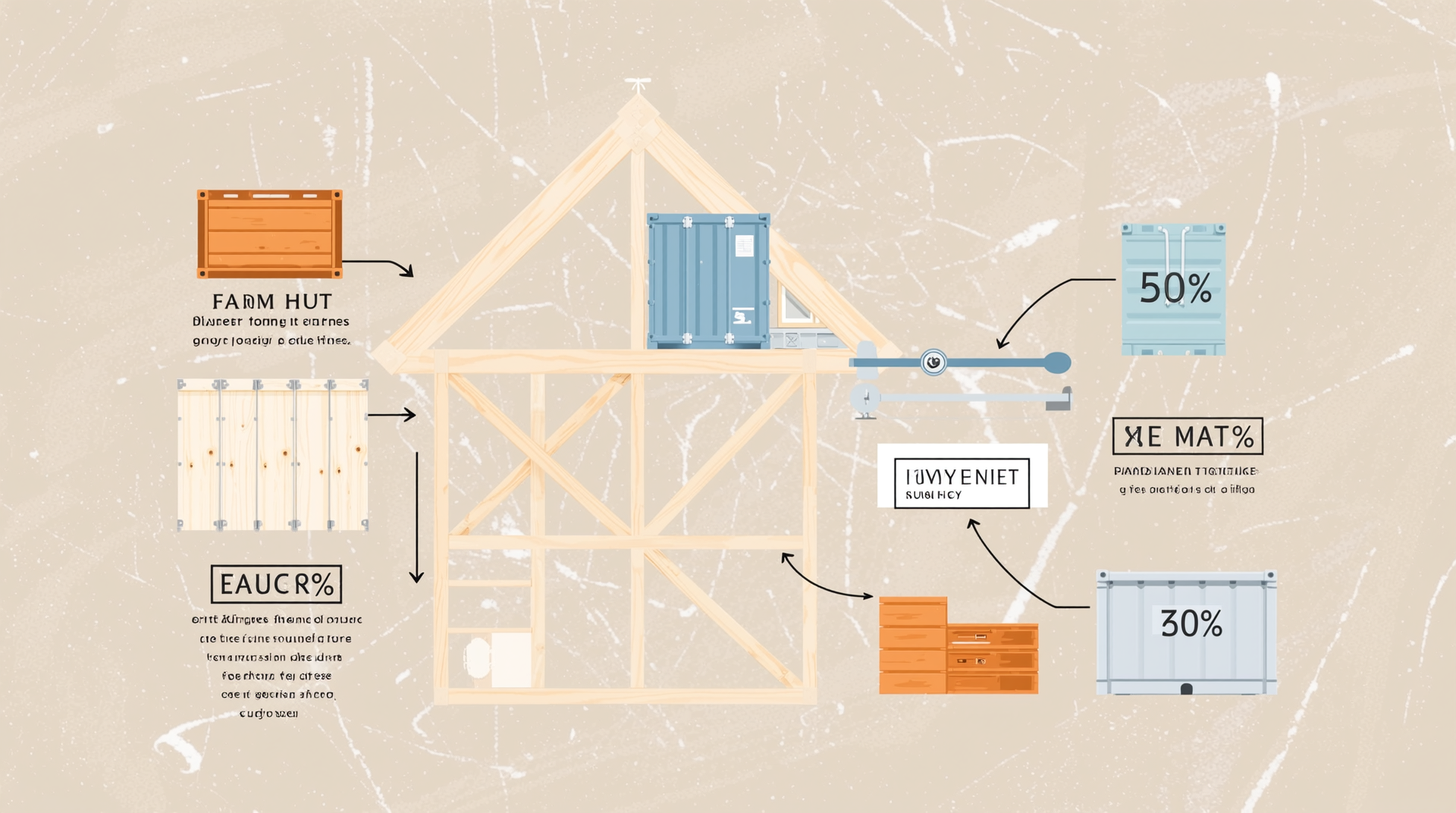 농막 골조 자재 선택과 가격, 체크리스트, 비용 절감 방법을 요약한 인포그래픽