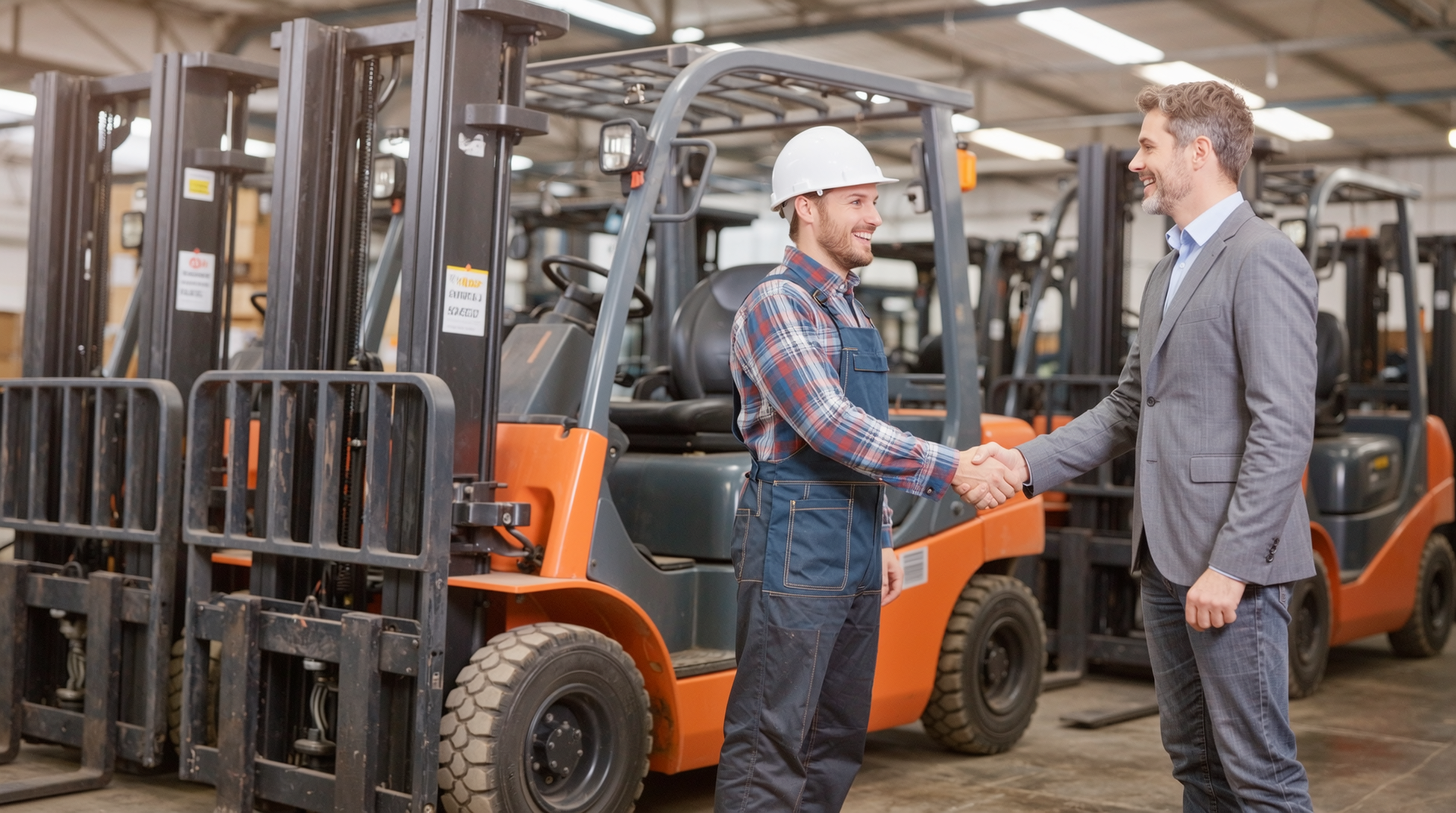 합리적인 중고 지게차 구매를 완성하는 장면