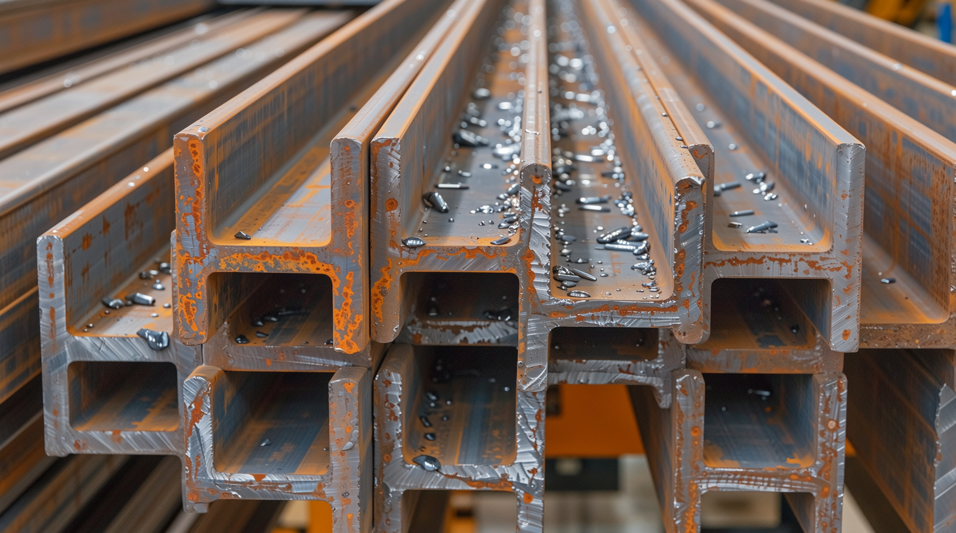 두껍고 견고한 열간압연 H형강의 근접 촬영 이미지