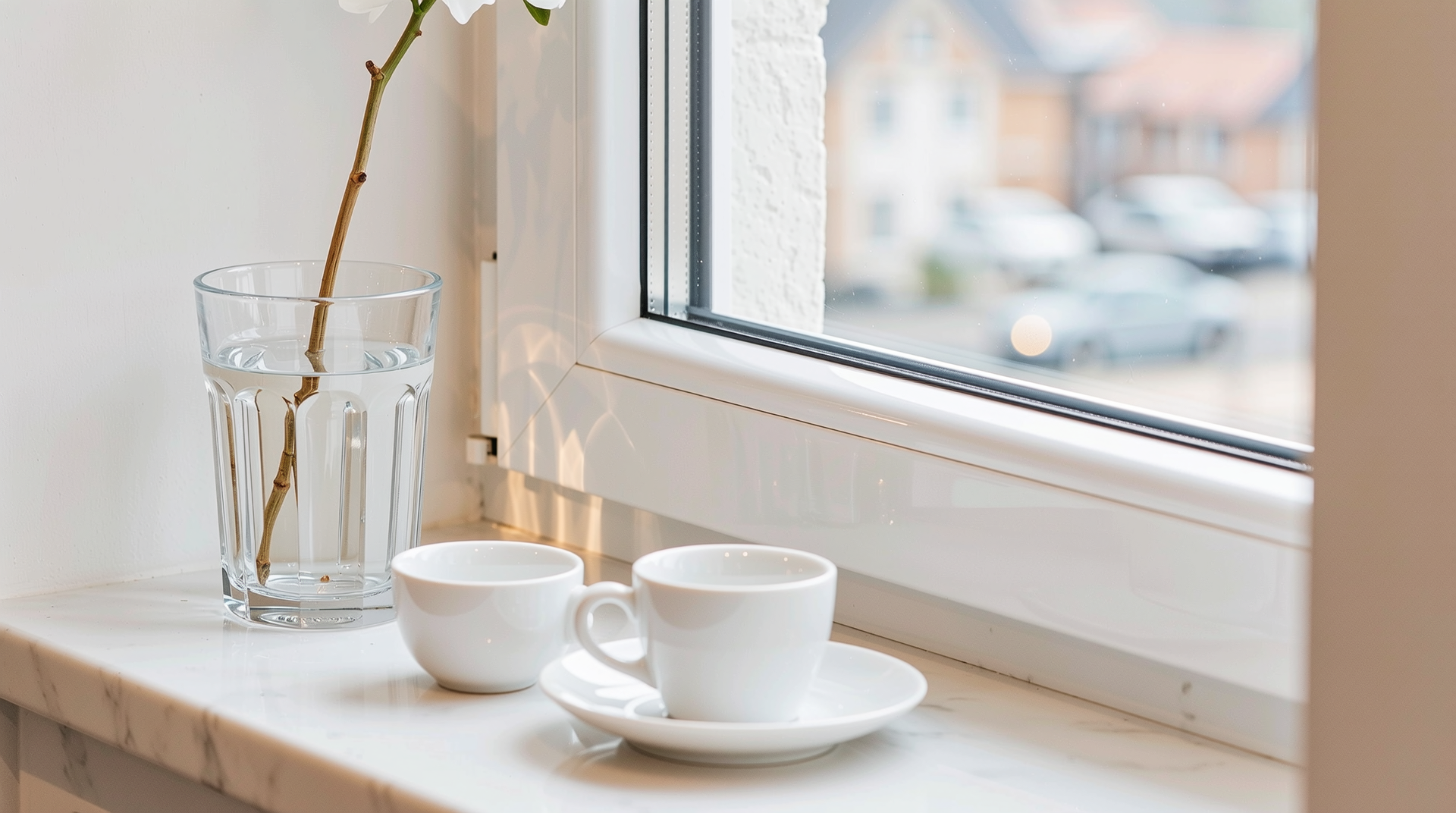 프리미엄 알루미늄 슬림 프레임과 고성능 이중 유리가 보이는 현대적인 인테리어 창호