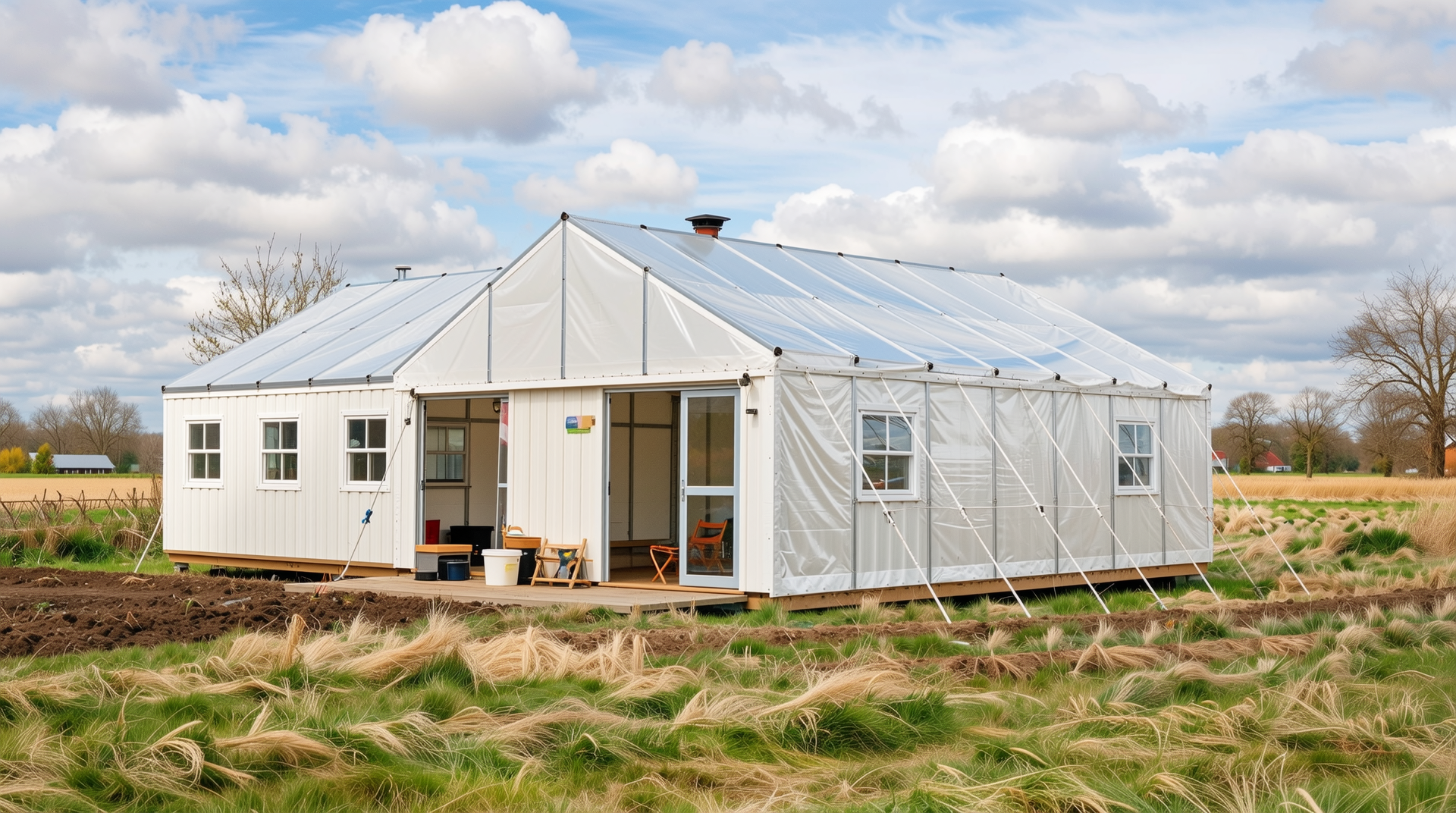 농작업 휴식 공간과 농기구 보관용으로 농지에 설치된 20㎡ 이하 단층 농막의 실사 이미지