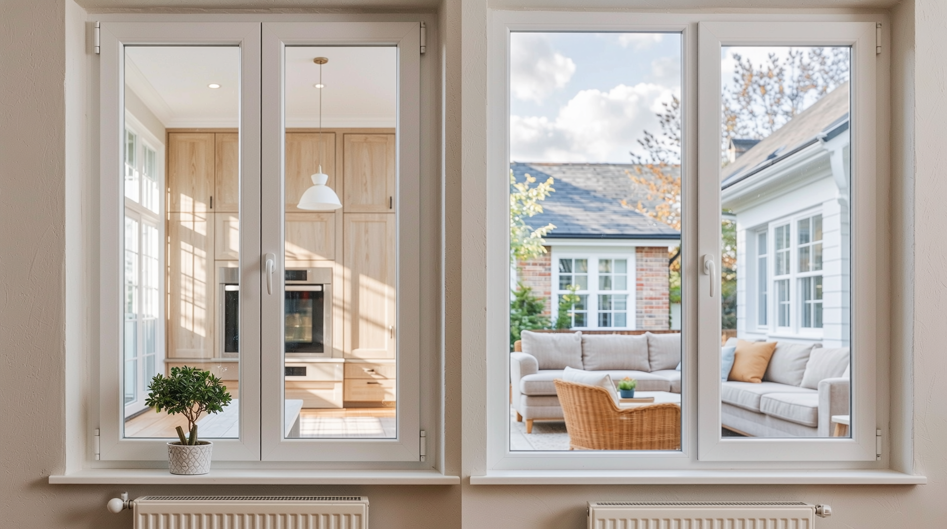 알루미늄 창호와 PVC 창호의 질감과 디자인 차이를 비교한 실사 이미지