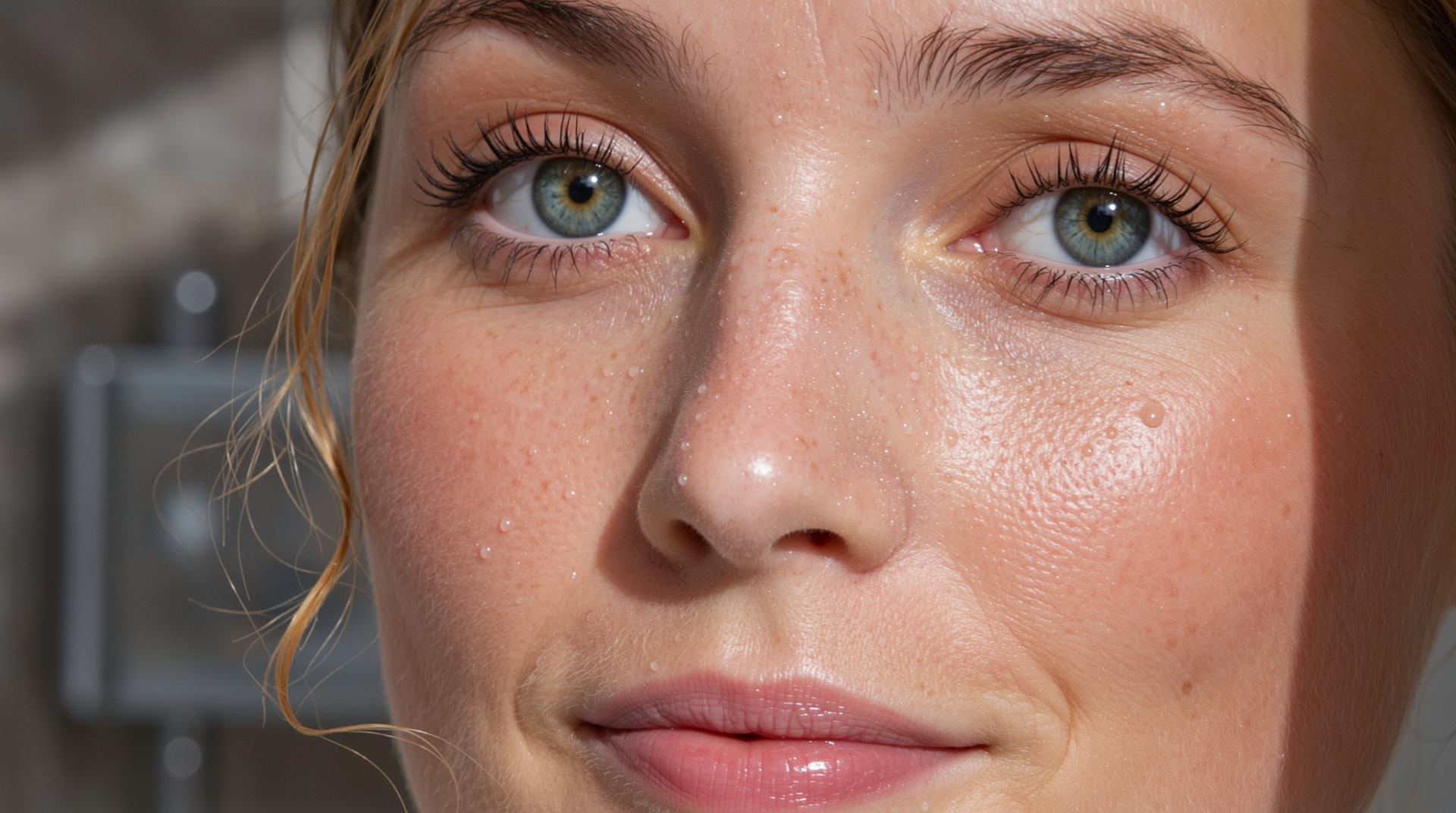 샤워실과 외벽에 적용된 모던한 디자인의 PVC 마감재 클로즈업