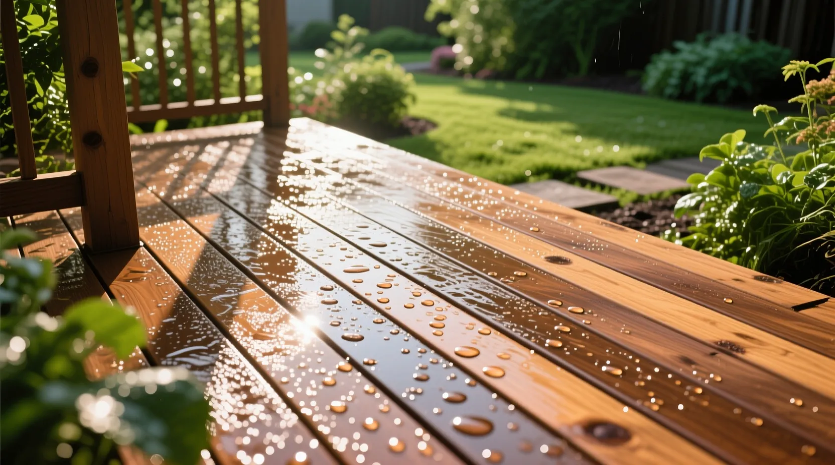 습기에 강한 방부목으로 만든 야외 데크 모습