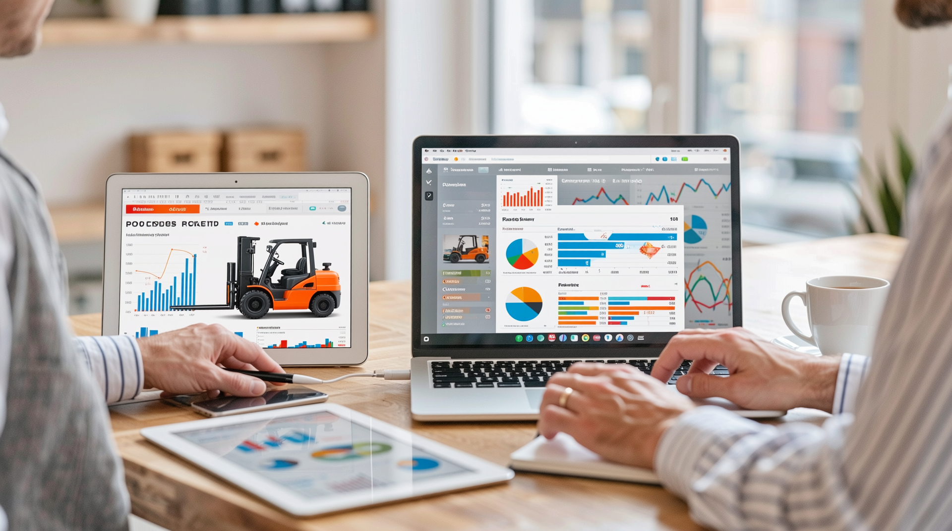 중고 지게차 시세를 온라인에서 비교하는 모습