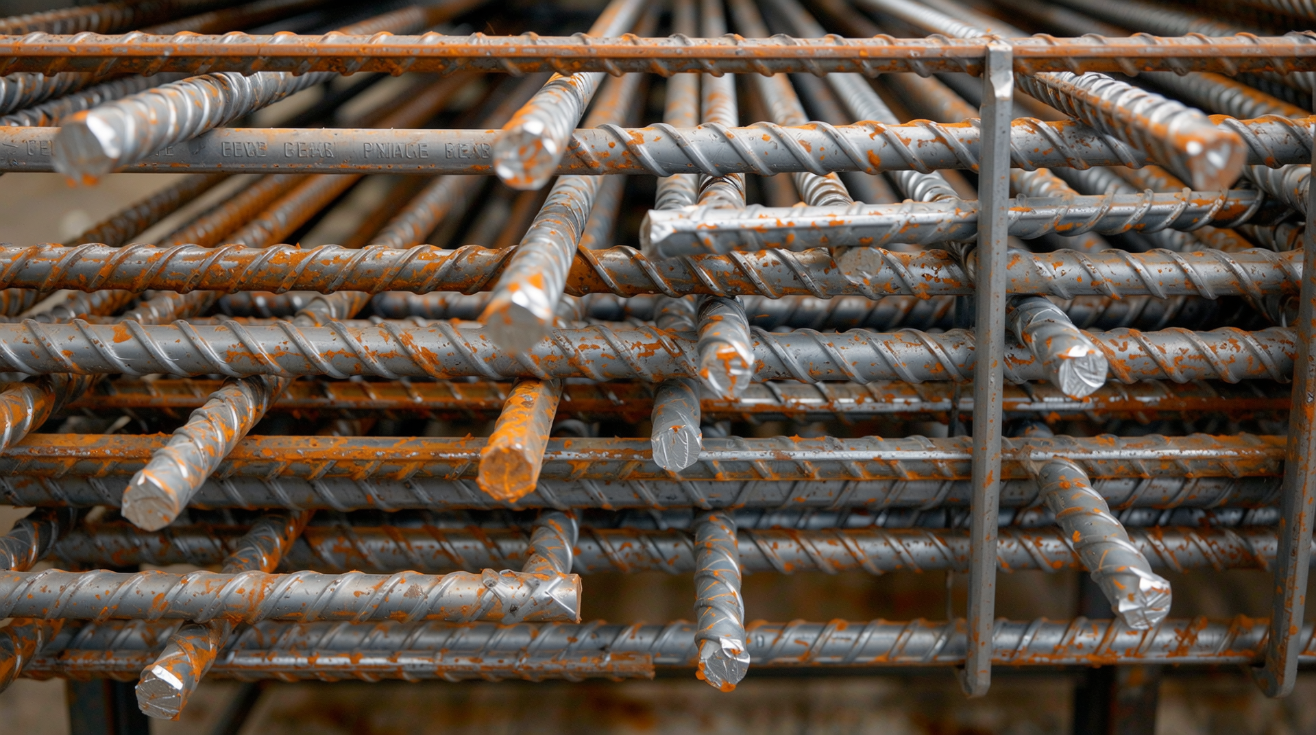 건축용 철근과 토목용 철근이 구분되어 놓여있는 모습