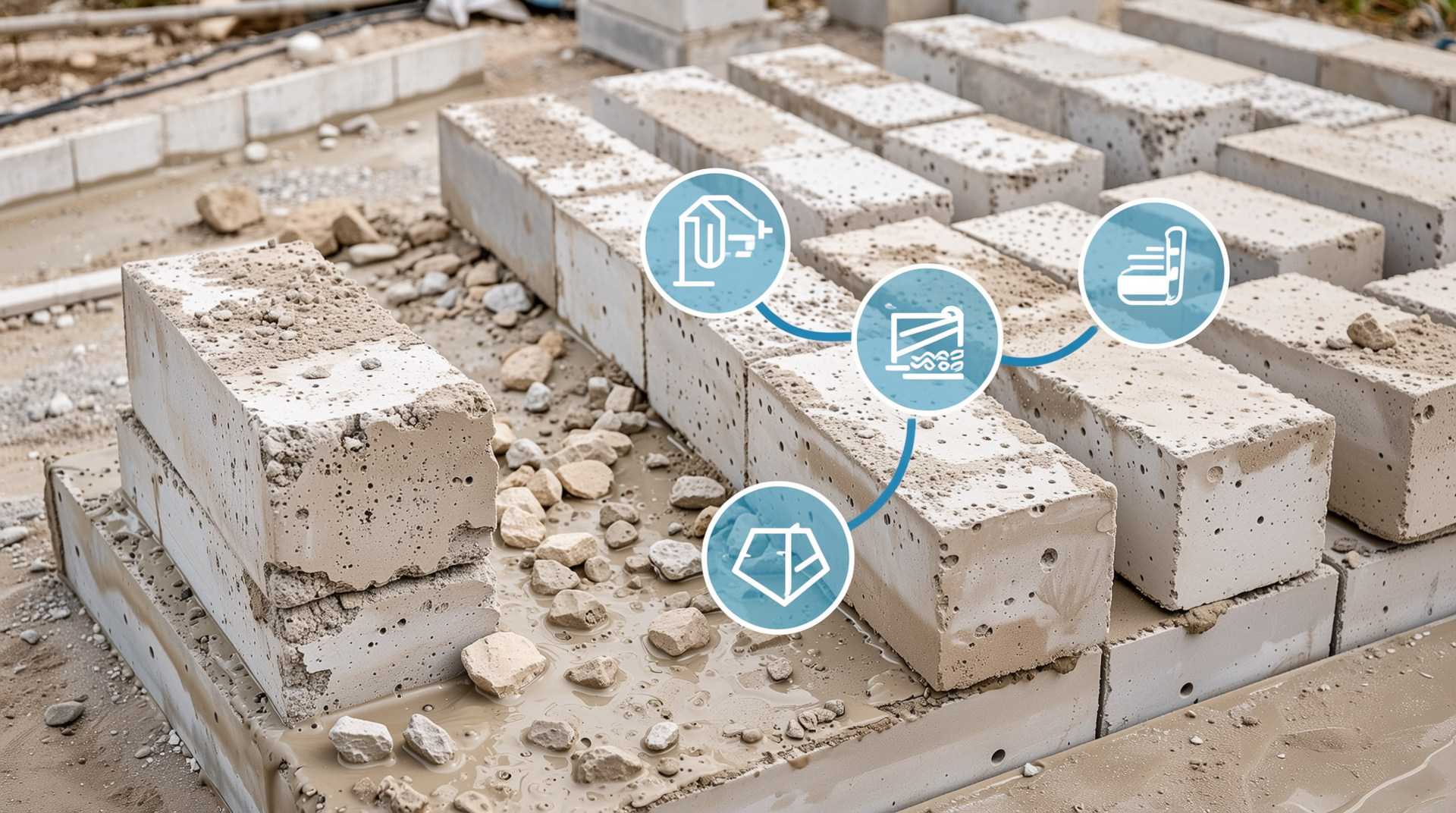 경량 블록의 시공 현장과 주요 특성, 단가를 나타낸 이미지