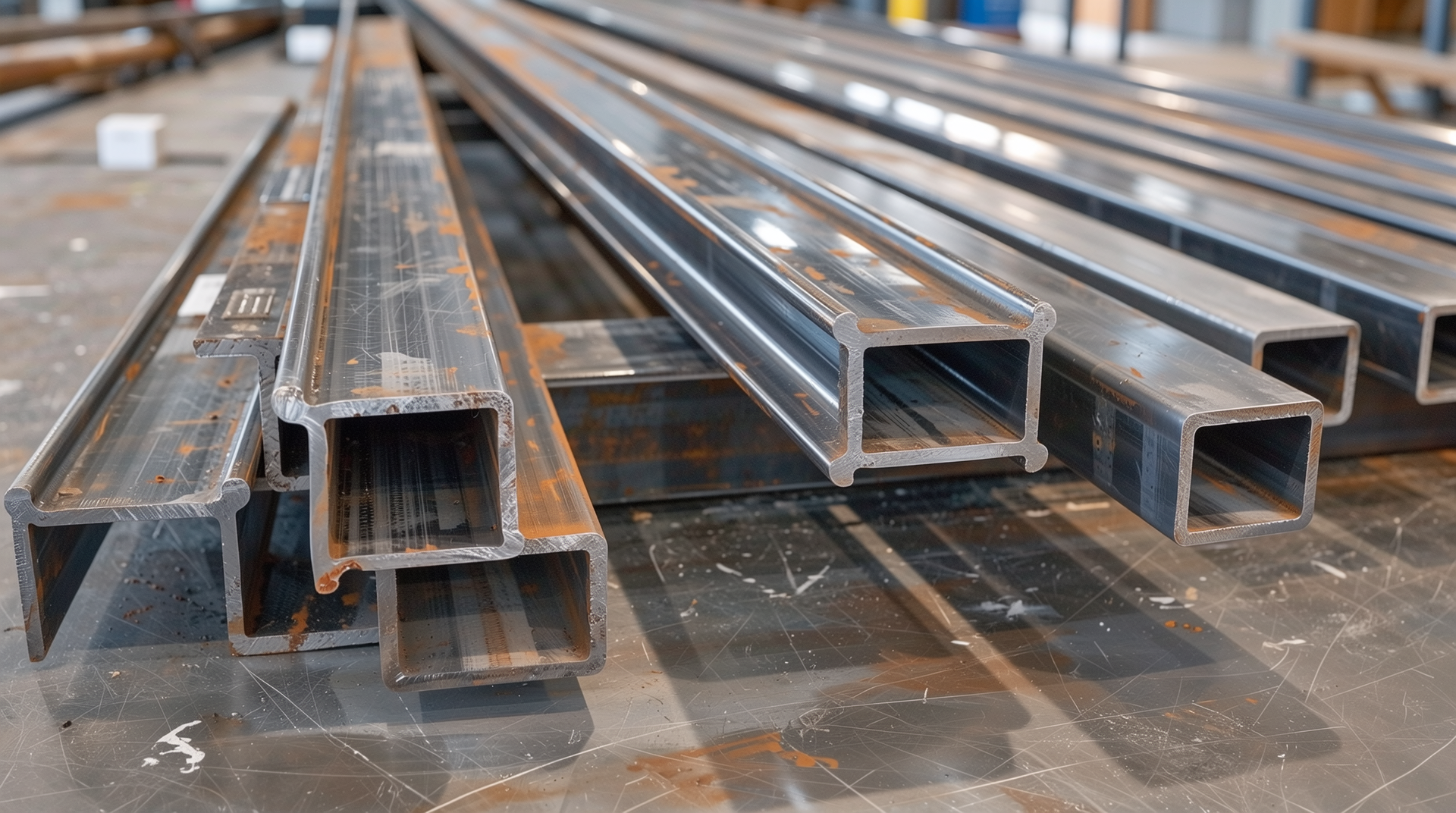 블랙 코팅된 C형강과 경량 H형강을 실내 건축 디자이너스튜디오에서 촬영한 이미지