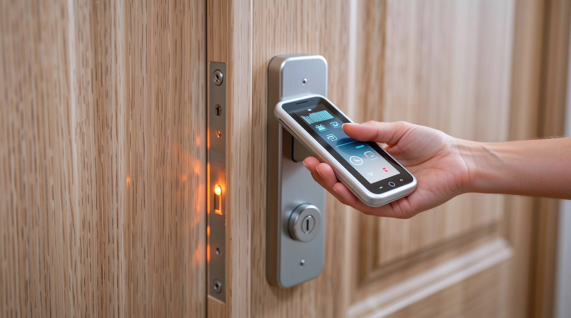 디지털 도어락 기능이 포함된 방화문의 스마트 보안 모습