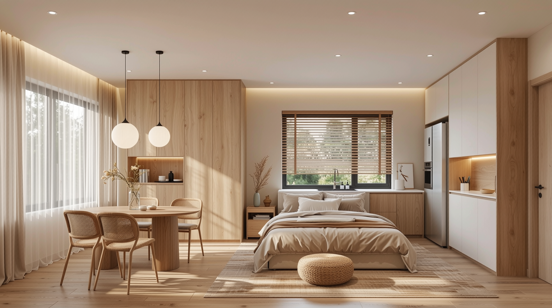 자연 톤과 친환경 방수 자재가 사용된 따뜻하고 아늑한 주거 공간