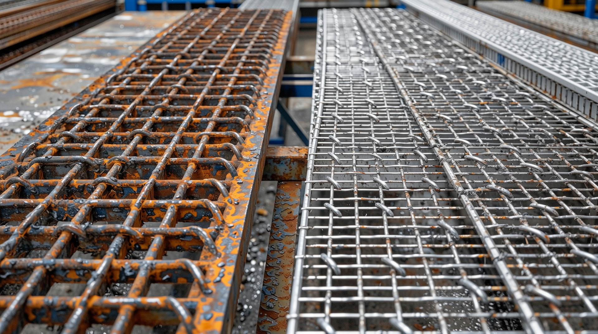 탄소강, 스테인리스강, 알루미늄 스틸 그레이팅 비교 이미지