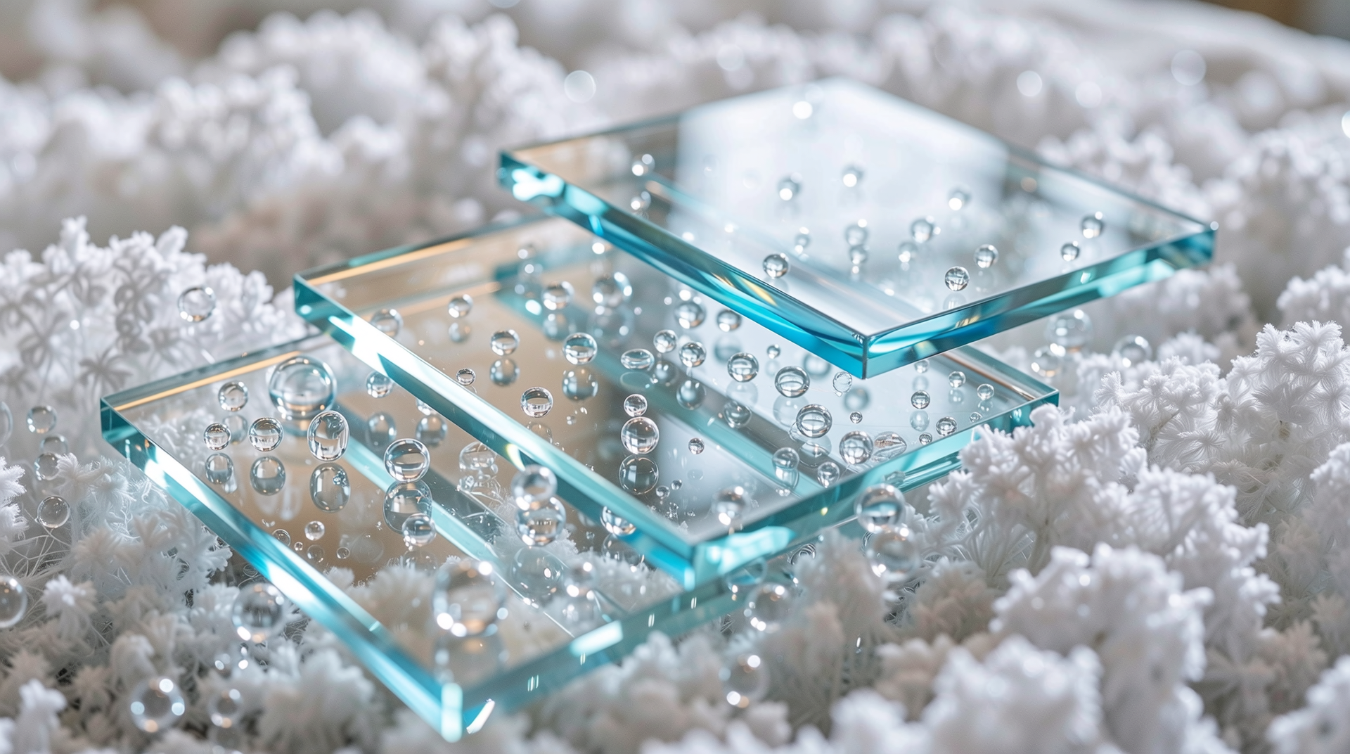 진공유리의 얇은 진공층과 미세 지지물을 강조한 단열 및 방음 성능 이미지