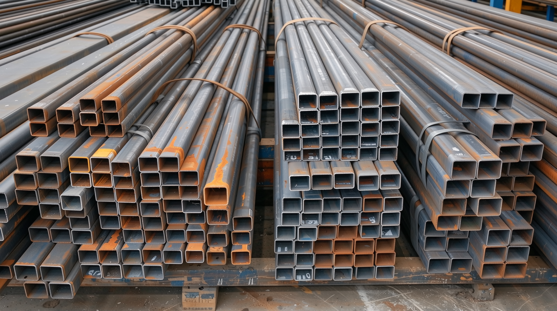 2025년 주요 규격과 재질별 각파이프가 가격표와 함께 진열된 모습