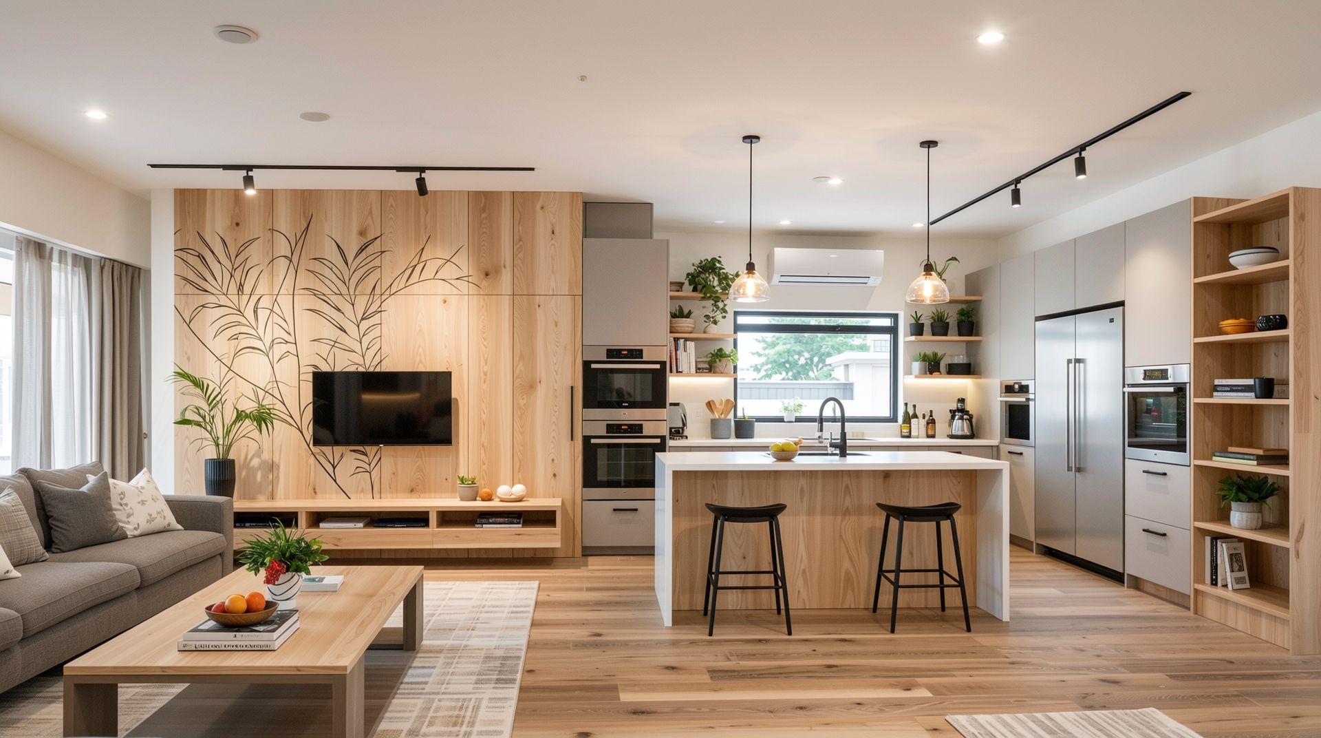 카페, 사무실, 거실, 주방 등 다양한 공간에서 MDF가 적용된 인테리어 사례 이미지