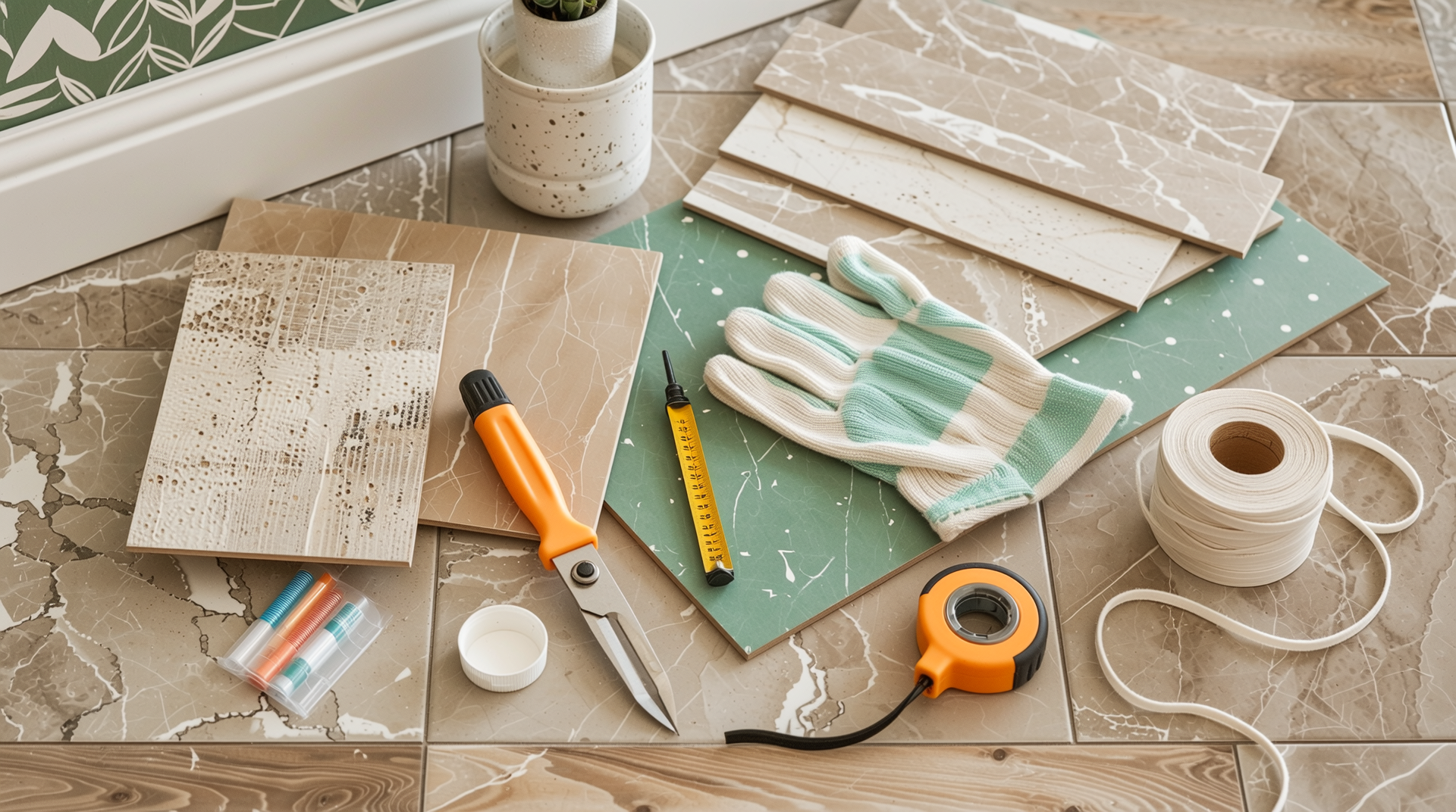 DIY에 적합한 자재와 공구 안전장비가 갖춰진 밝은 작업 공간