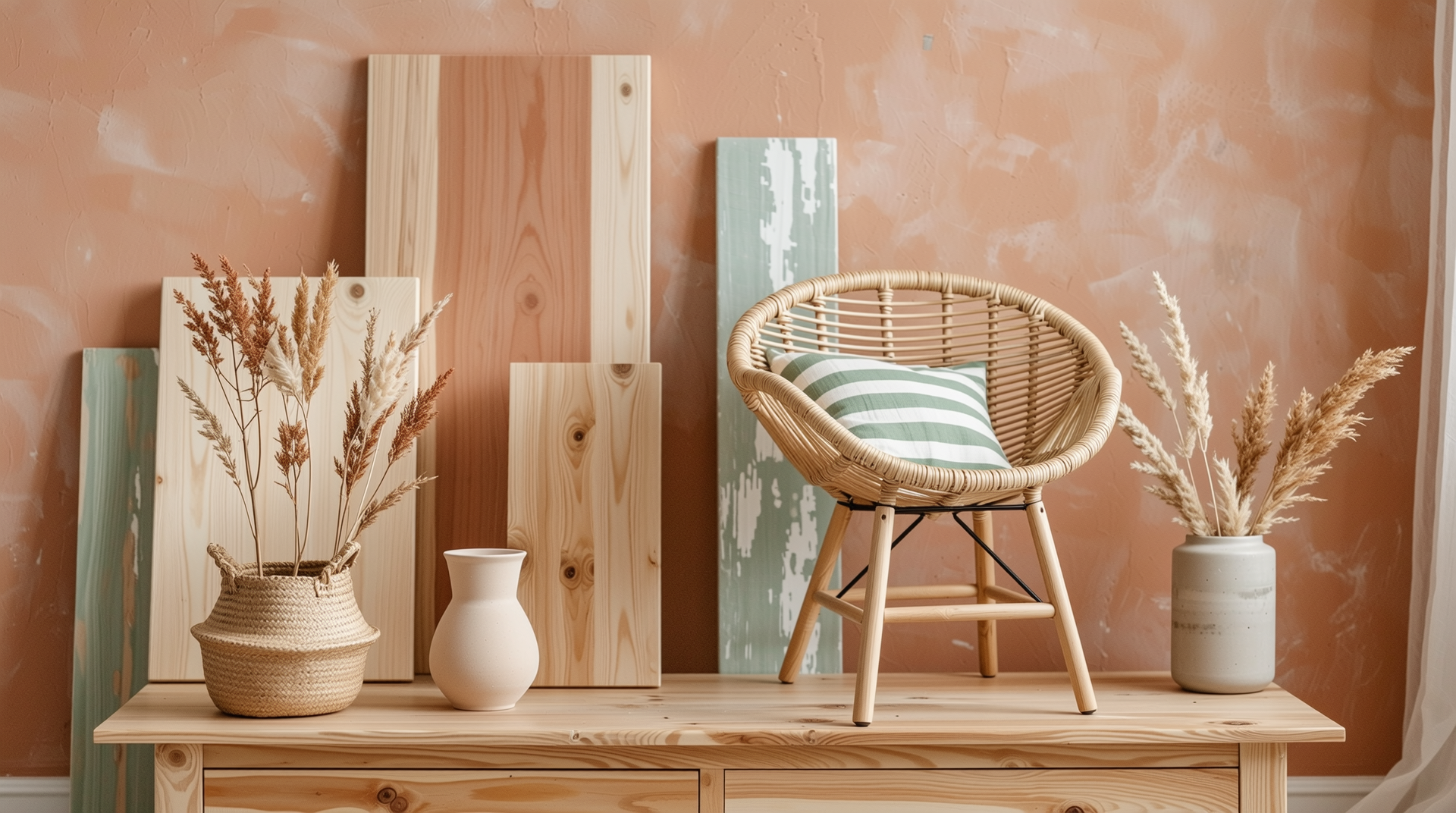 친환경 인증 라벨과 테라코타, 그린, 베이지 웜톤 컬러가 조화된 최신 MDF 트렌드 이미지