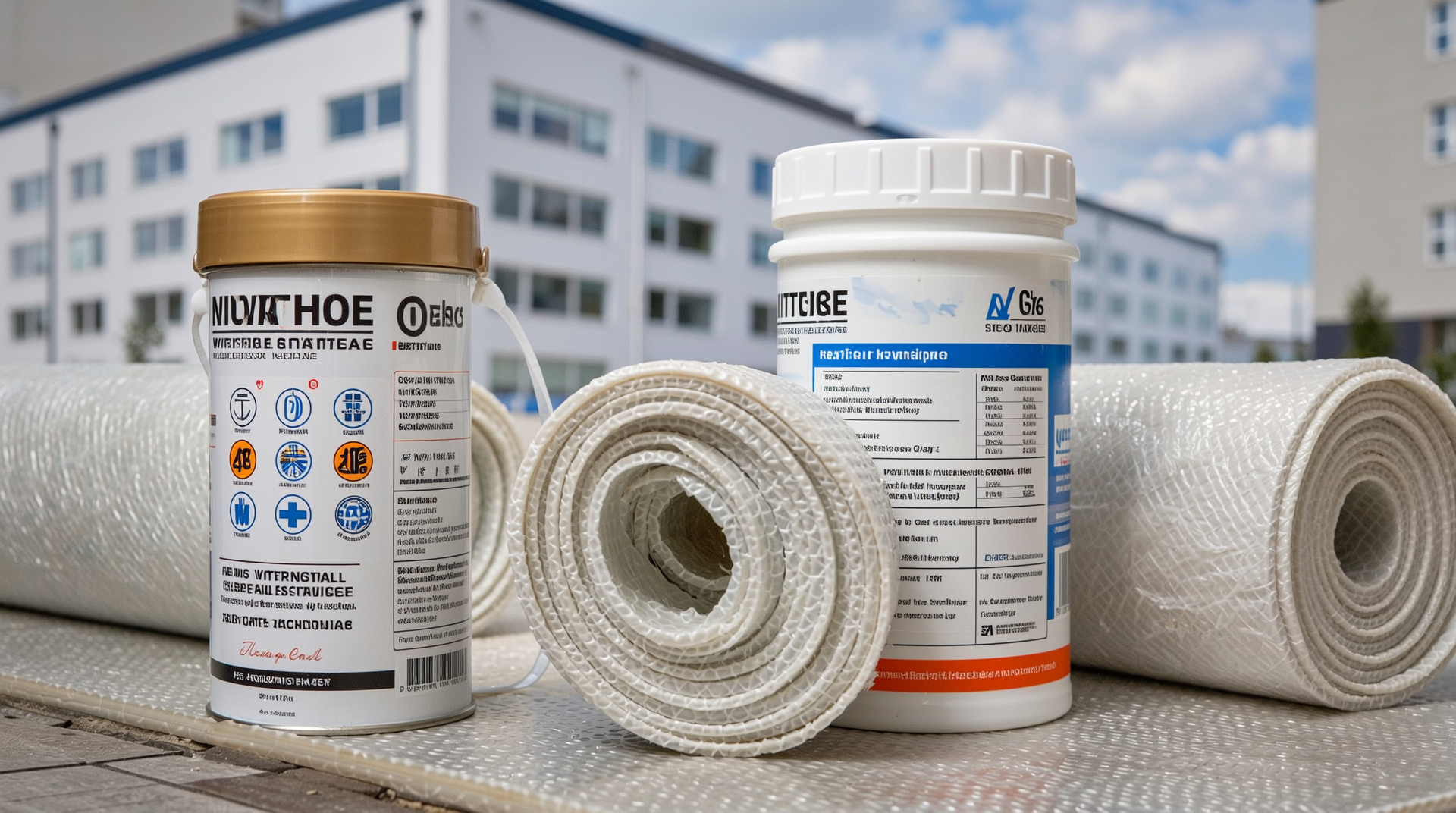 우수한 내구성을 가진 우레탄 방수재와 인증 마크, 산업 및 의료 시설 배경