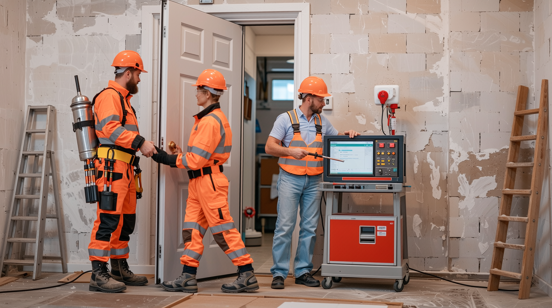 법적 준수와 시공 품질 확인을 위한 방화문 시공업체 인증 및 검사 장면