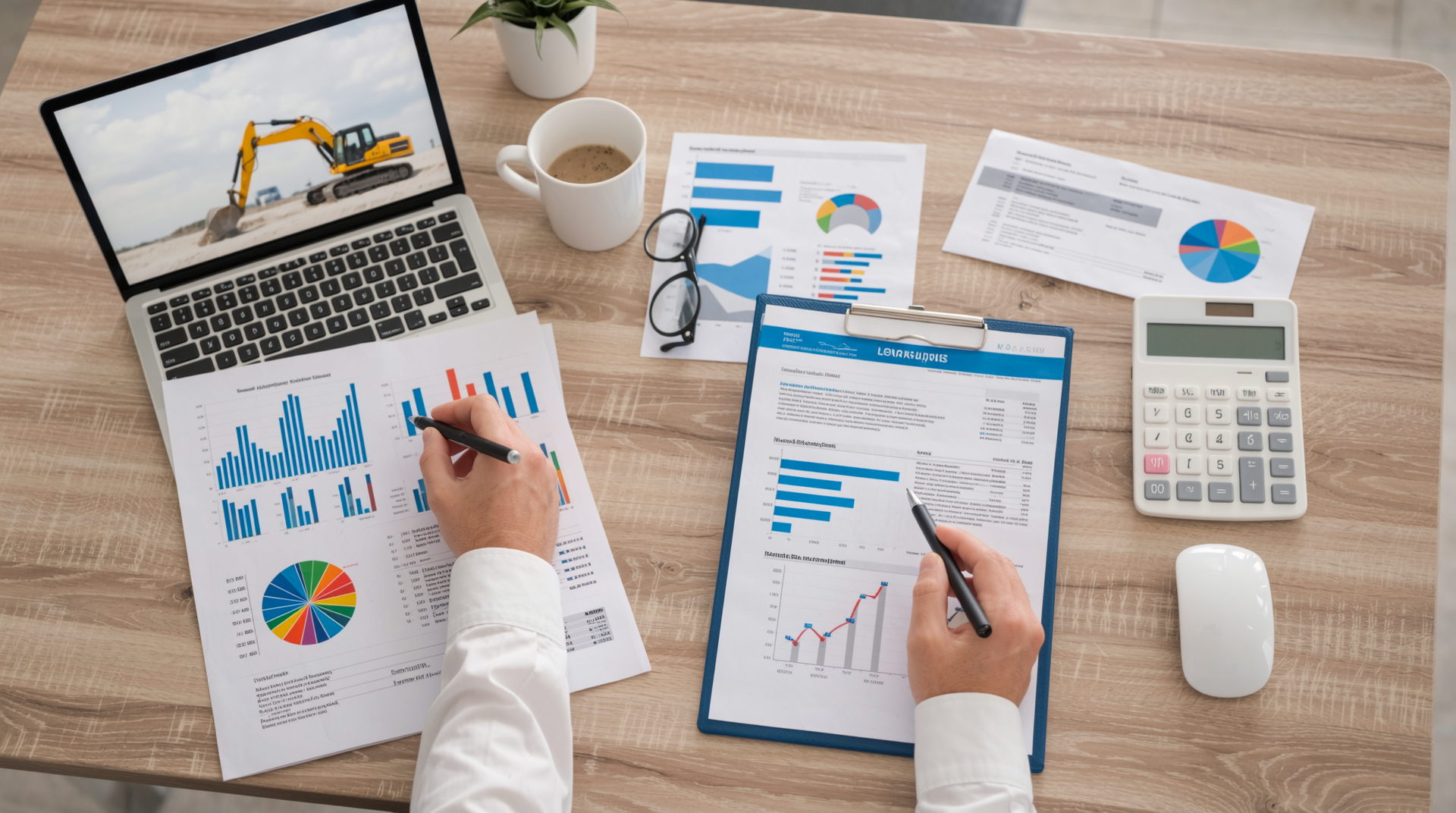 리스와 렌탈 계약 문서를 검토하는 업무 환경과 디지털 기기 사용 모습