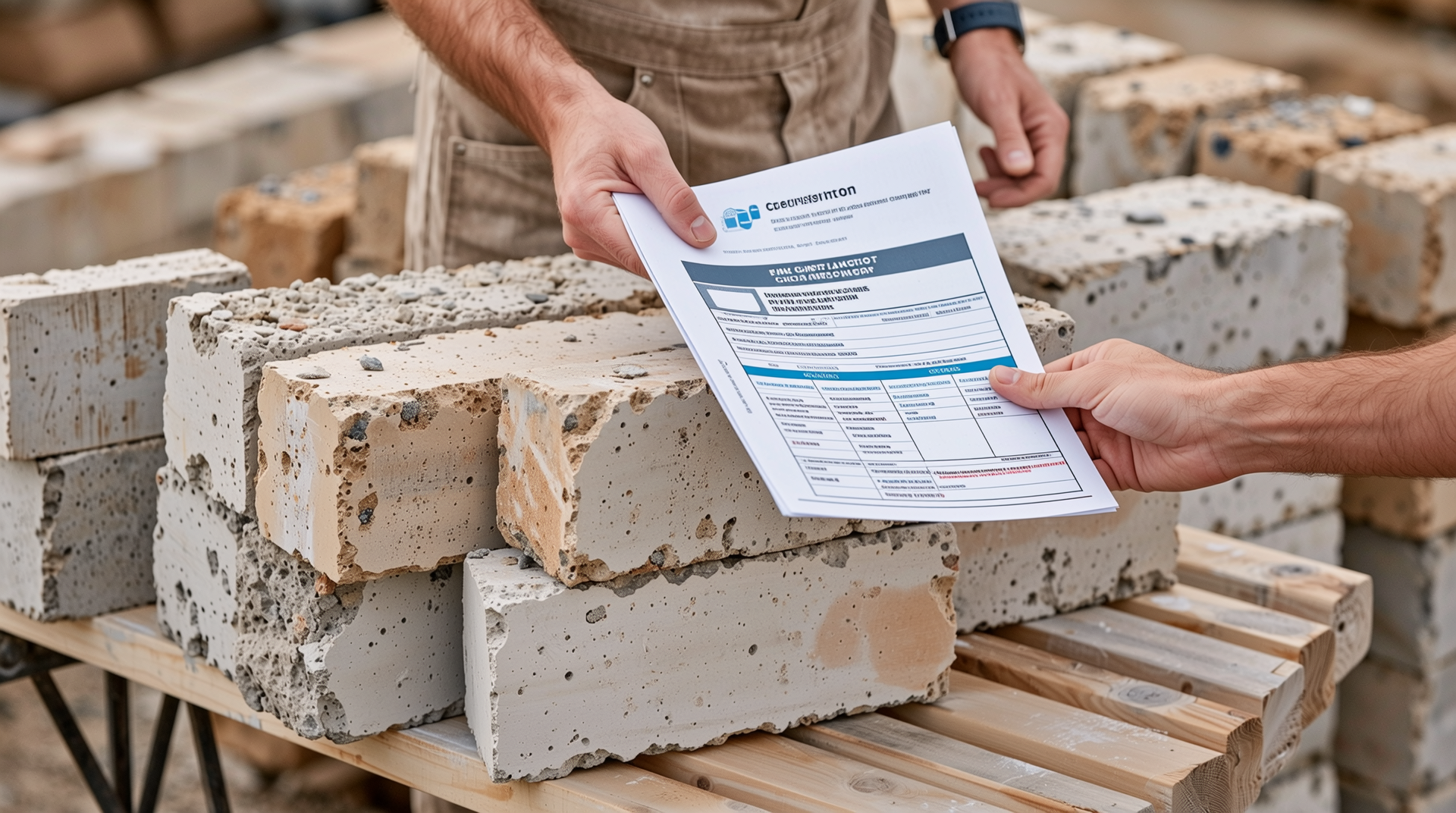 콘크리트 블록 인증 절차와 품질관리 중요성을 보여주는 건설 현장 이미지