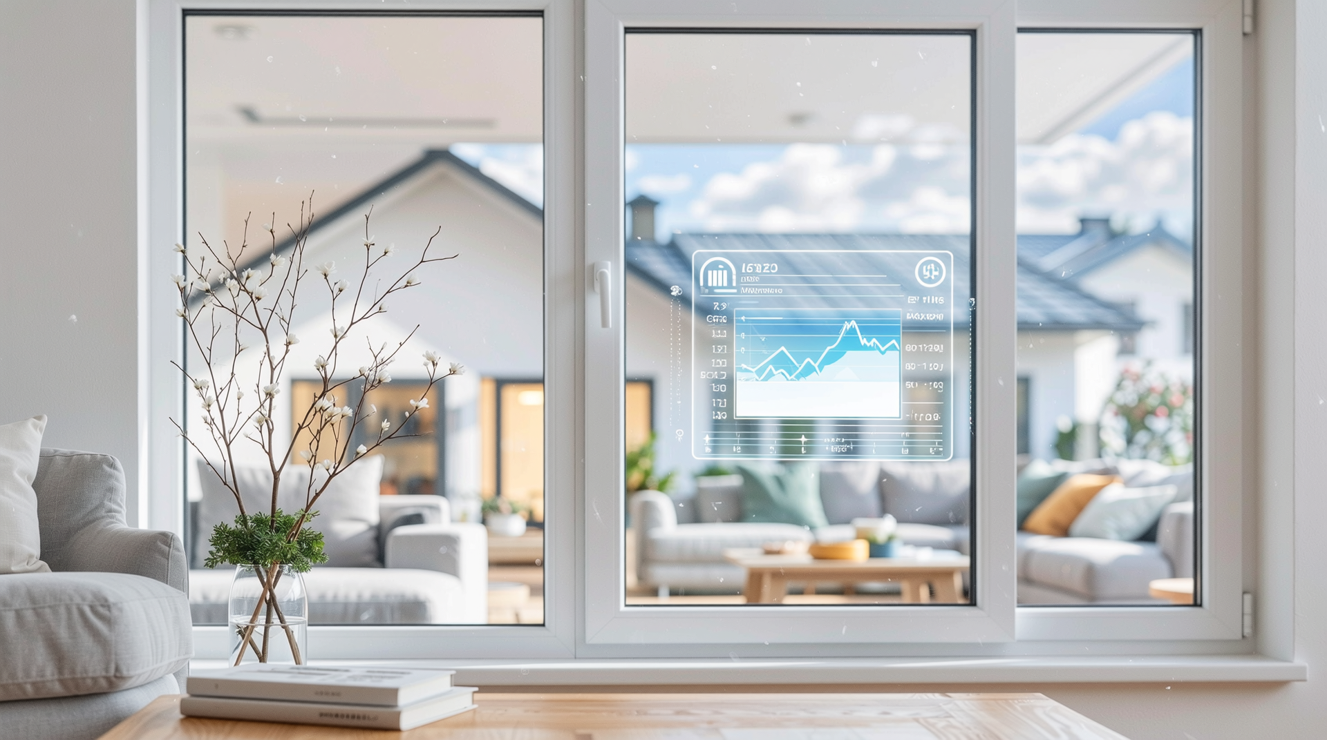 스마트 센서와 고단열 유리를 갖춘 현대적 스마트 창호의 에너지 효율 모니터링 이미지