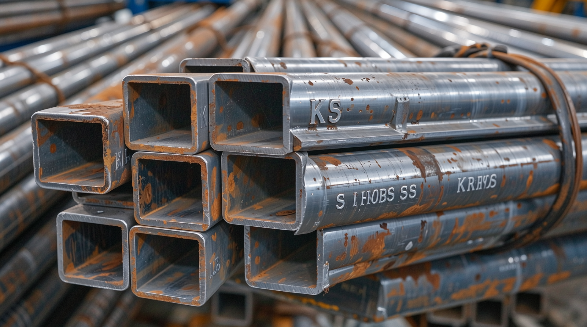 KS 인증 마크가 부착된 각파이프의 실사 사진